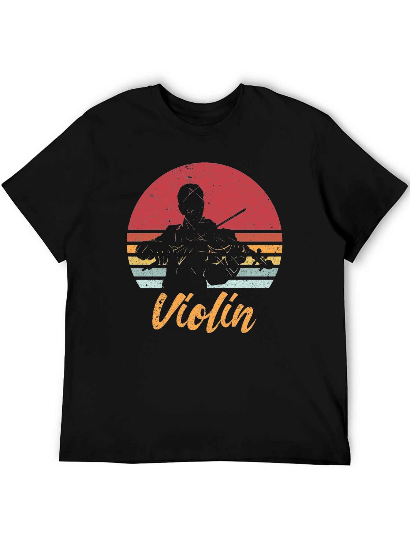 Black Retro Violin T-Shirt - Musician's Sunset Tee view 5