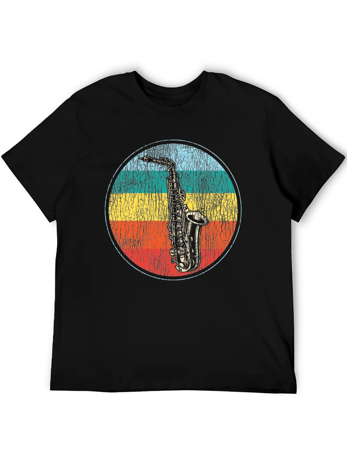 Black Retro Saxophone Graphic T-Shirt view 5