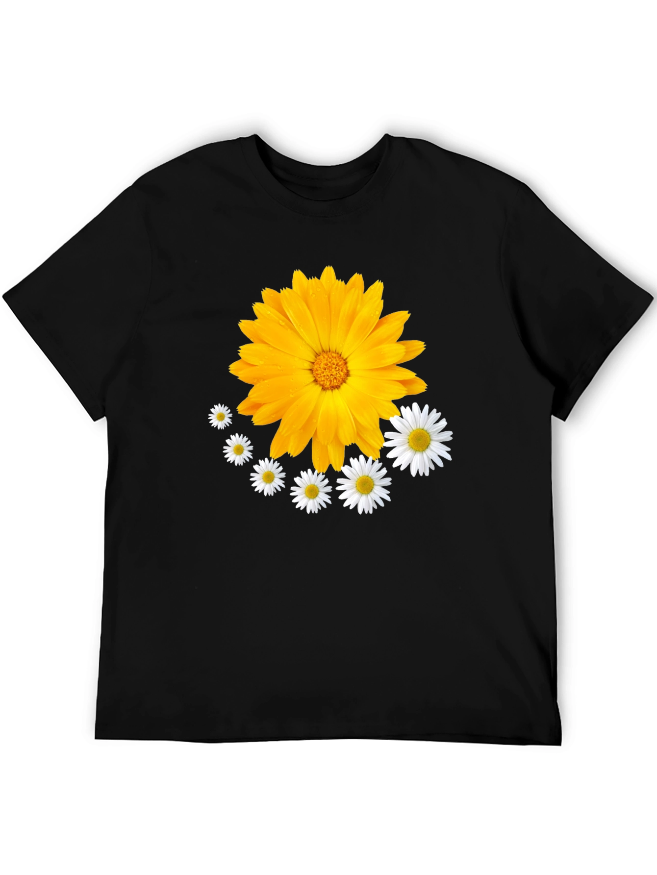Black Floral T-Shirt: Calendula & Daisy Design view 5