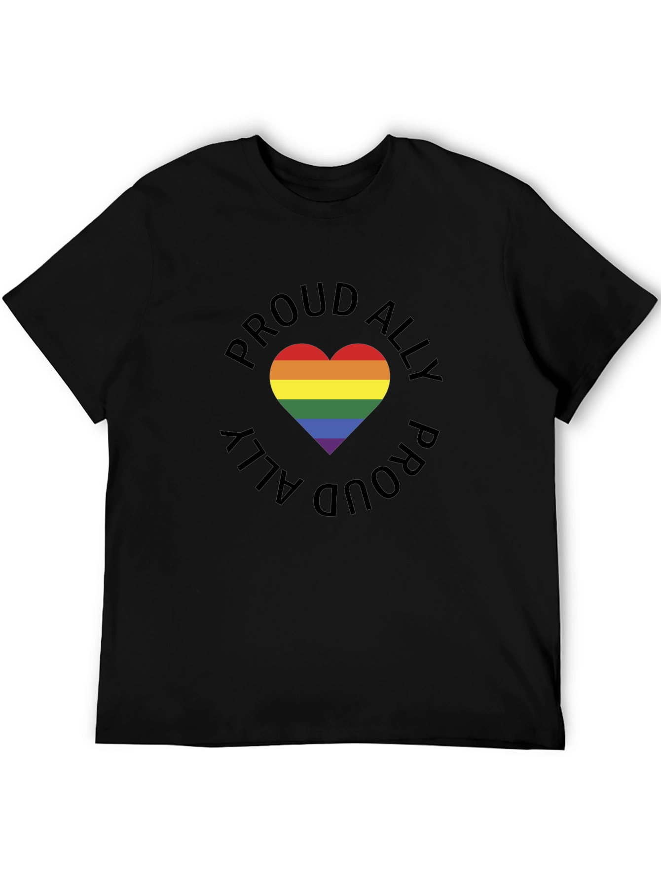 Black Proud Ally Rainbow Heart Graphic Tee - Black view 5