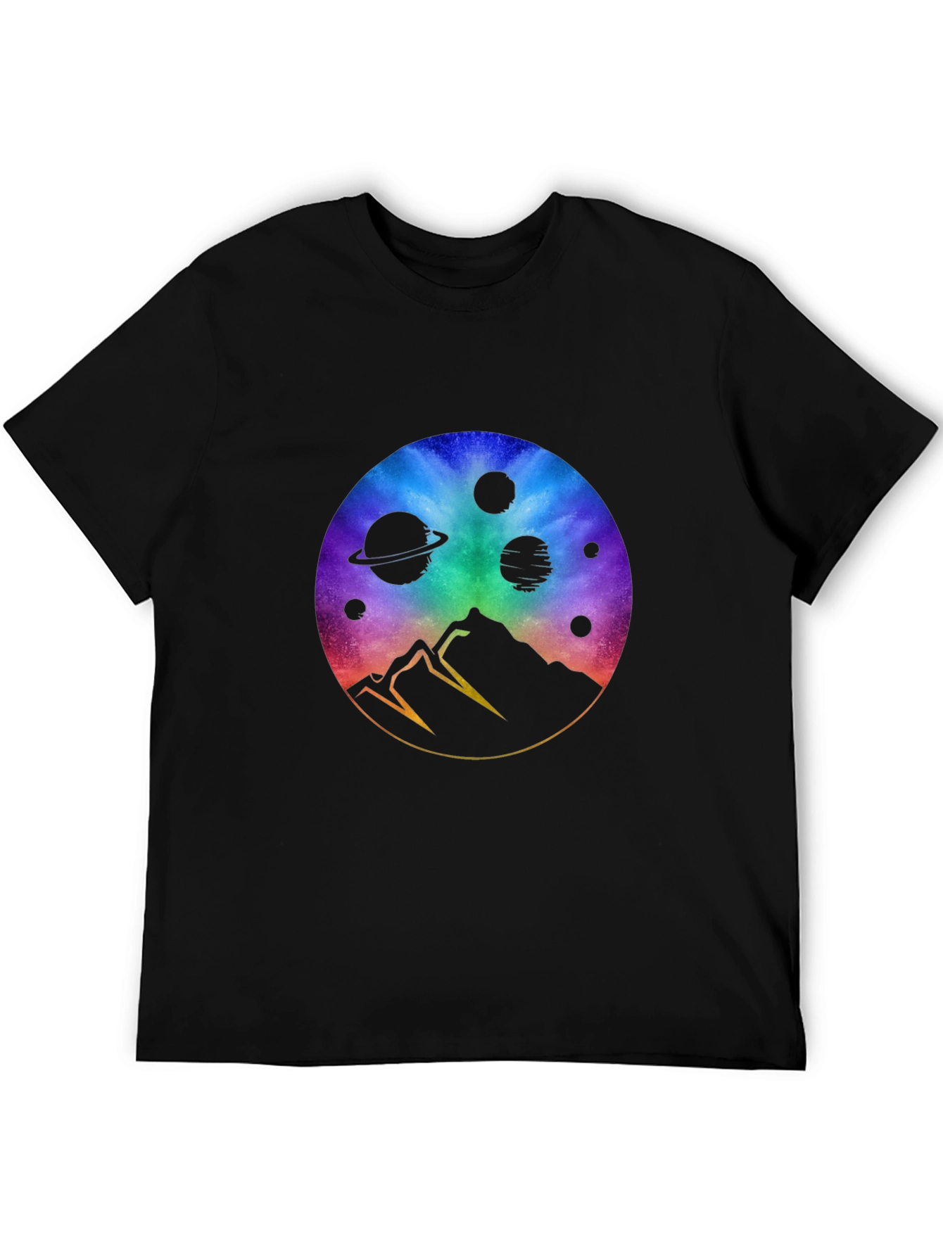 Black Cosmic Mountain Black T-Shirt - Galaxy Design view 5