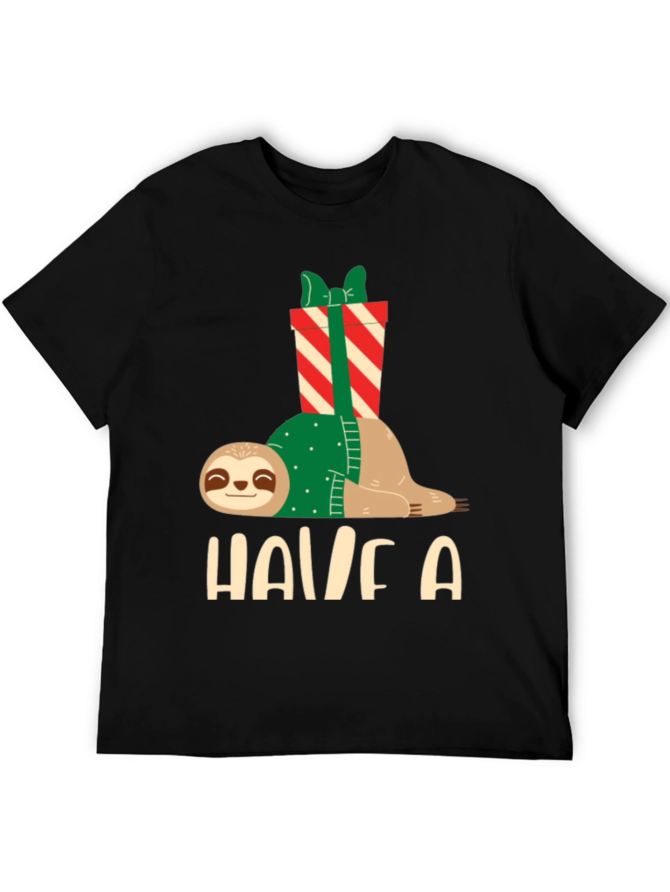 Black Holiday Sloth T-Shirt - Festive Relaxed Fit view 5