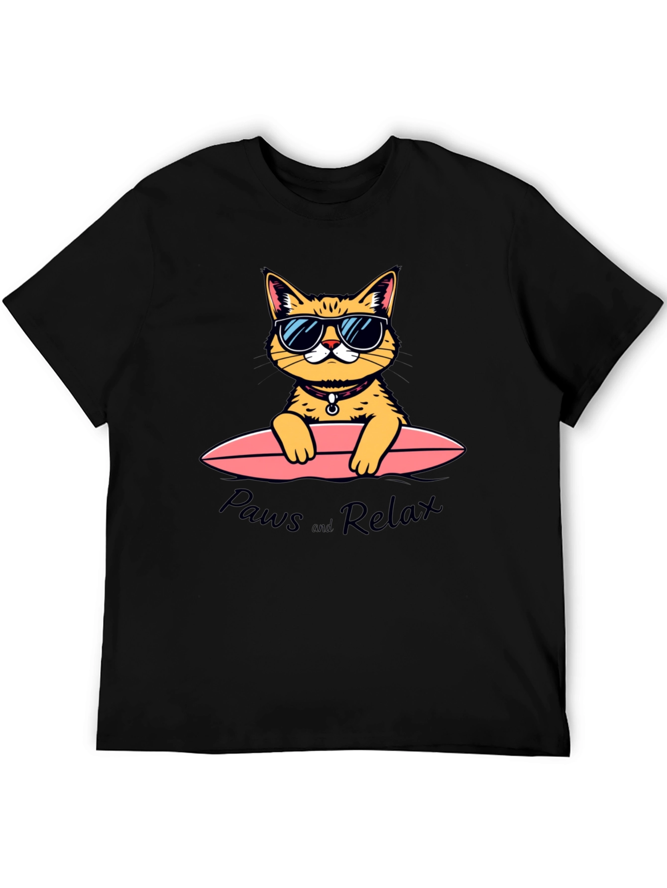 Black Paws and Relax Cat Surfing T-Shirt view 5