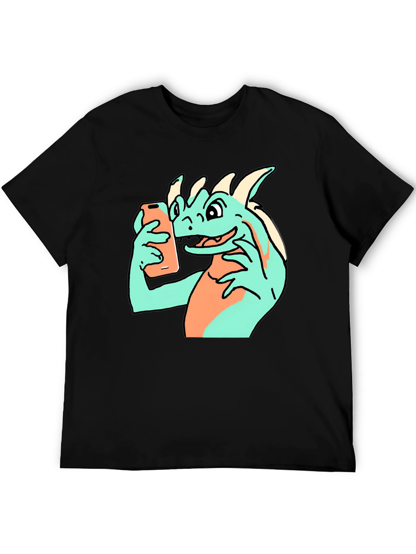 Black Funny Dragon Selfie Black T-Shirt view 5