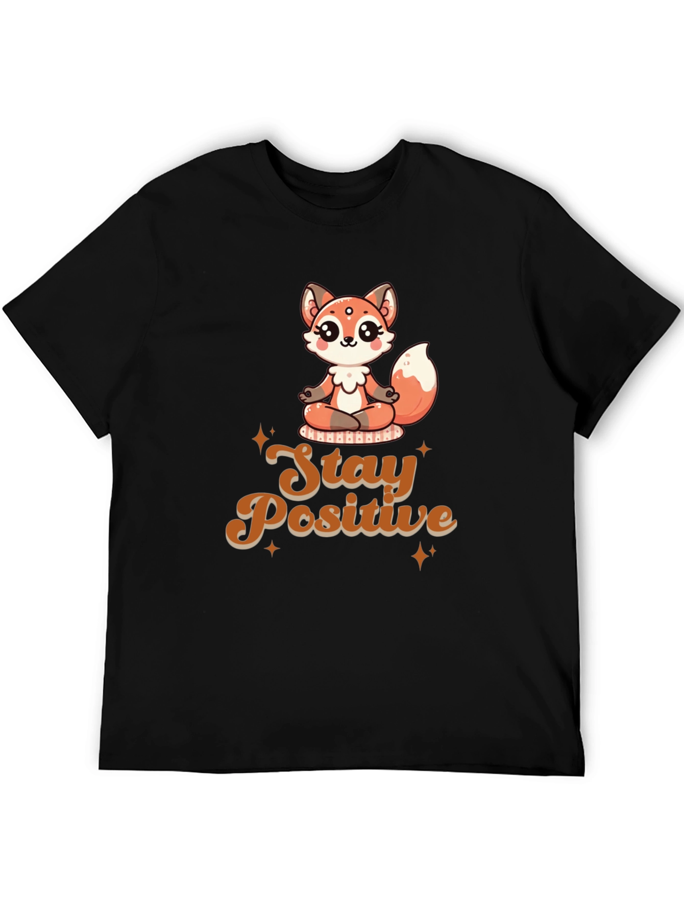 Black Stay Positive Meditation Fox T-Shirt view 5
