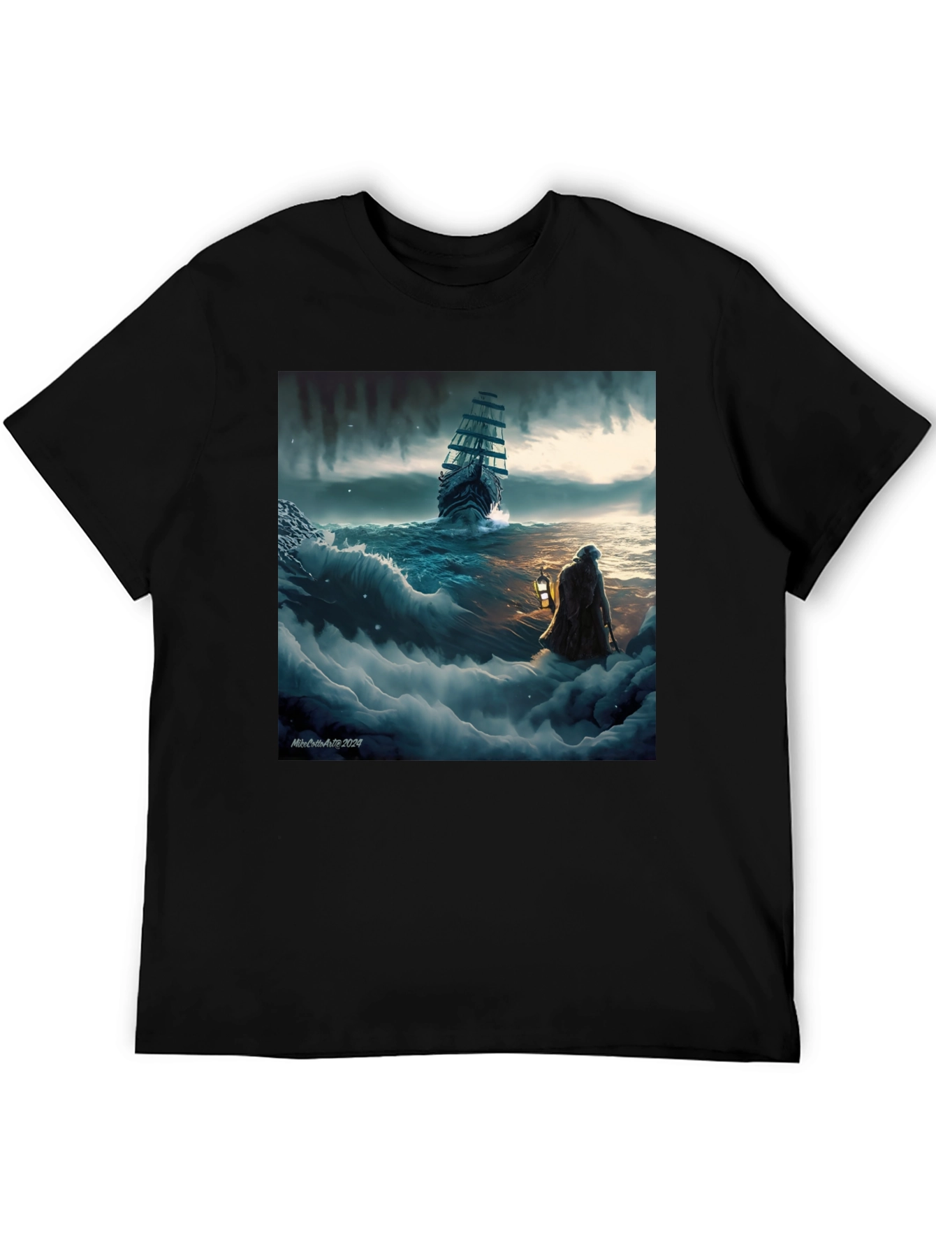 Black Stormy Seas Graphic Tee - Black Cotton Blend view 5