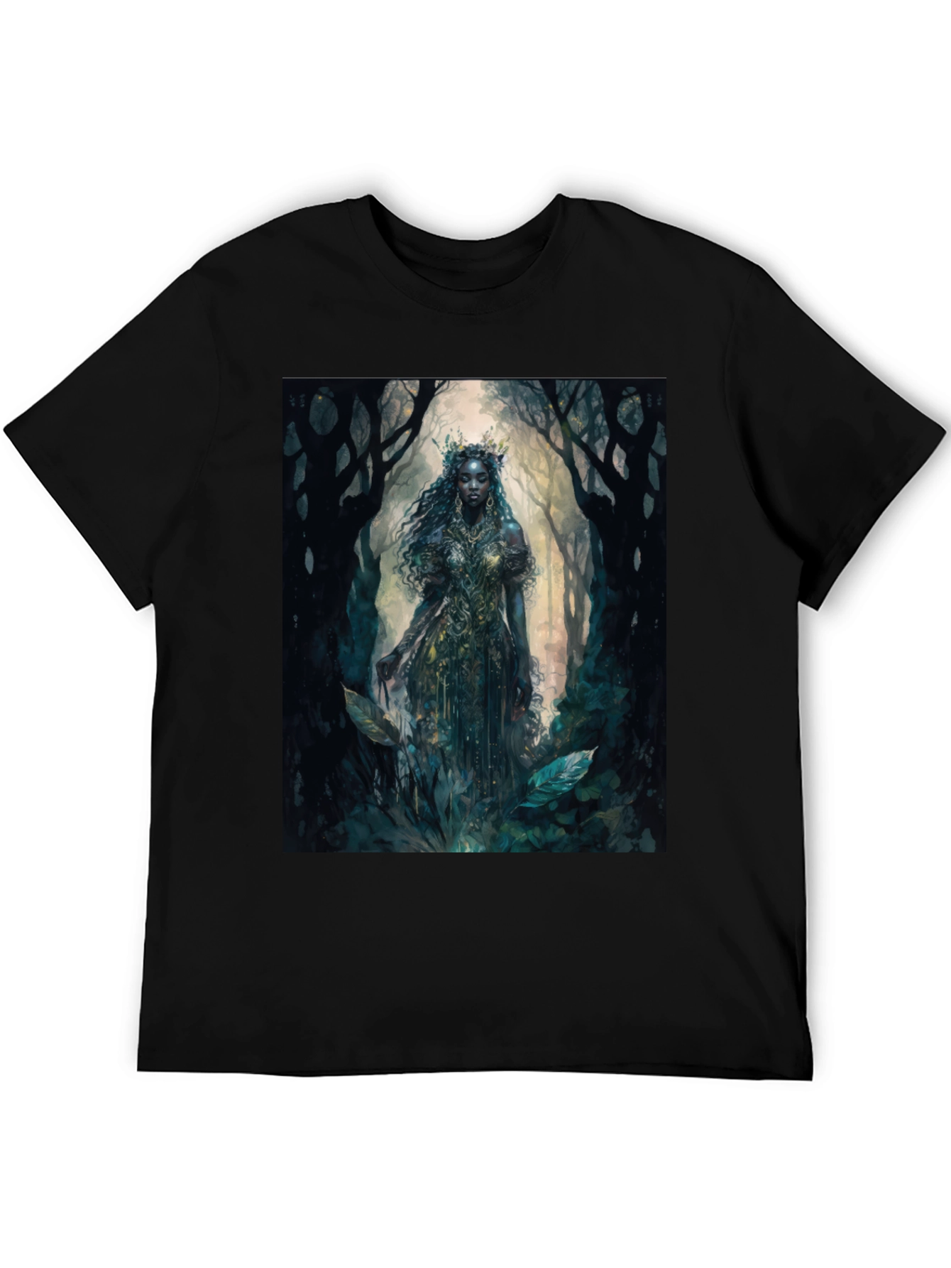 Black Mystic Forest Queen Graphic Tee - Black view 5