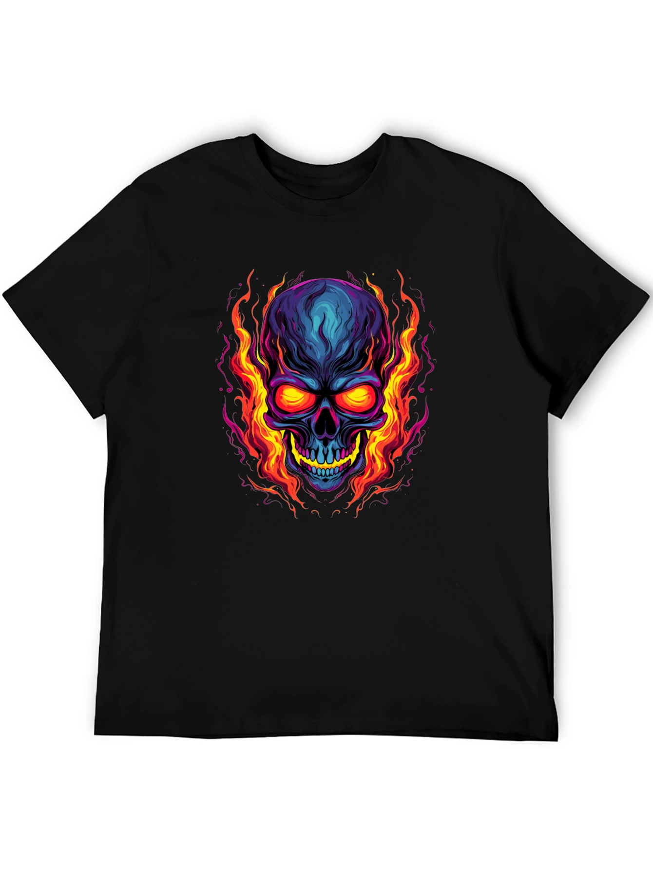 Black Flaming Skull Graphic Tee - Bold Black T-Shirt view 5