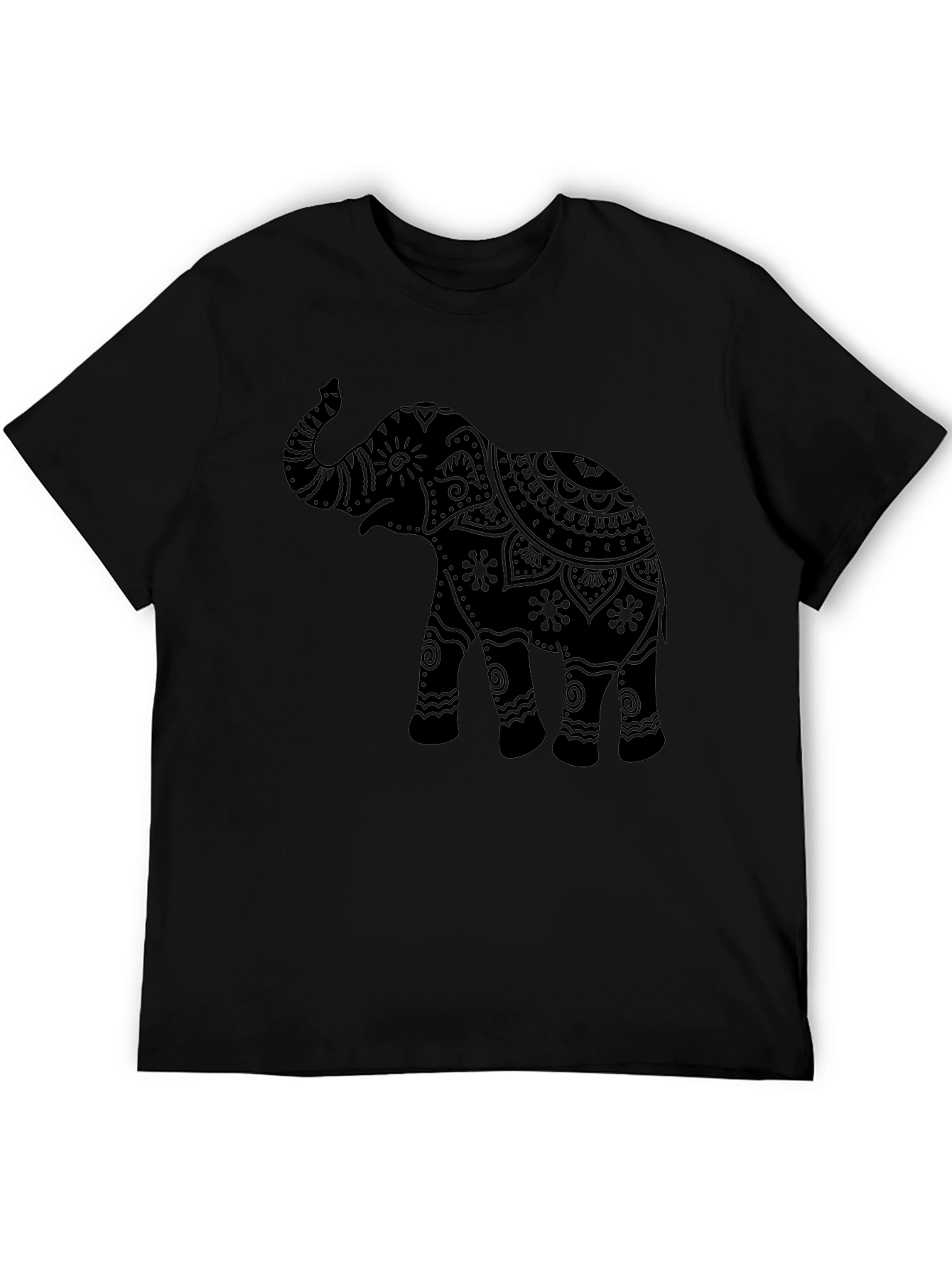 Black Elephant Mandala Graphic Tee - Black Crew Neck T-Shirt view 5