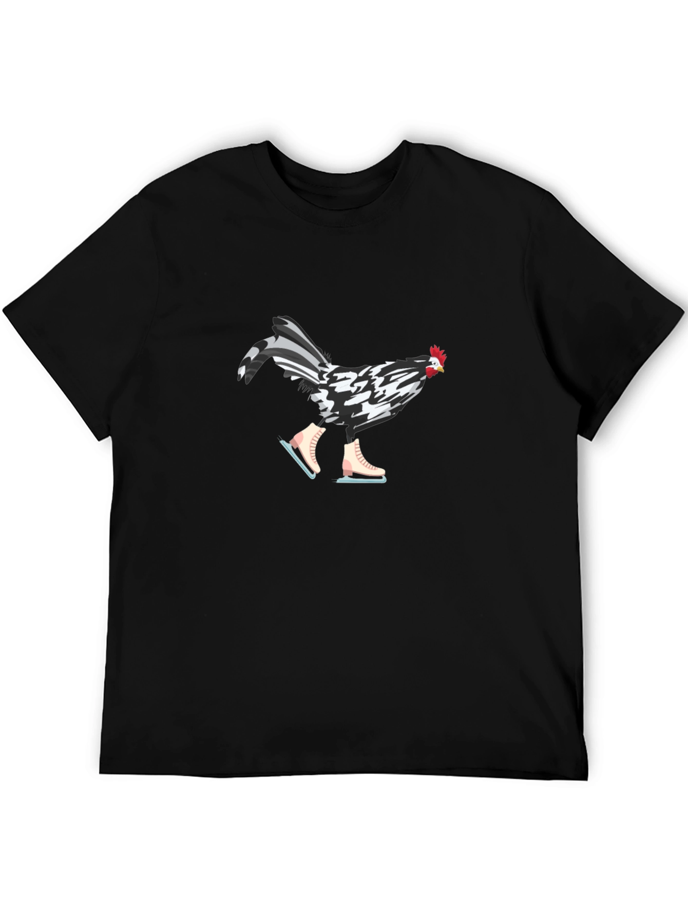 Black Funny Chicken on Ice Skates Graphic Tee view 5