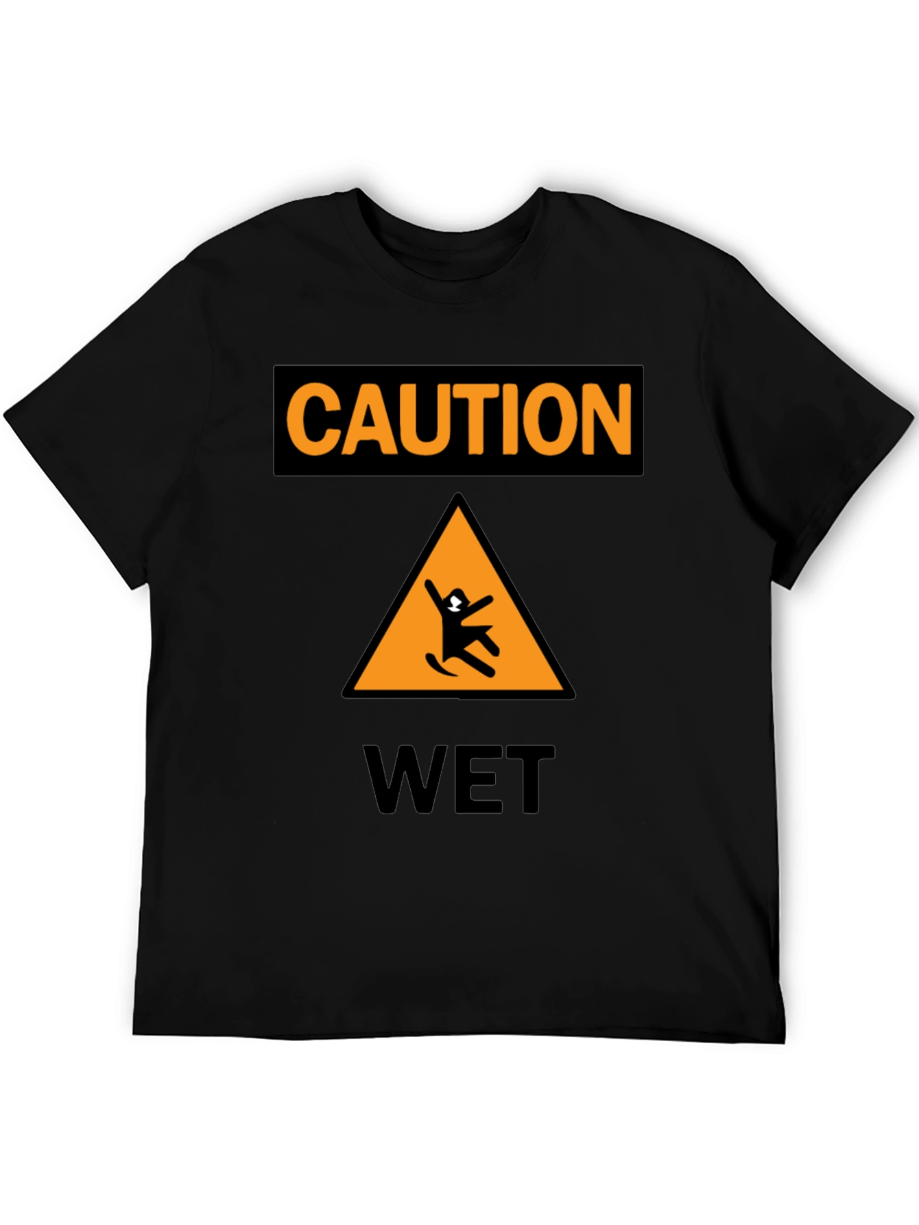 Black Caution Wet Floor Black Graphic T-Shirt view 5