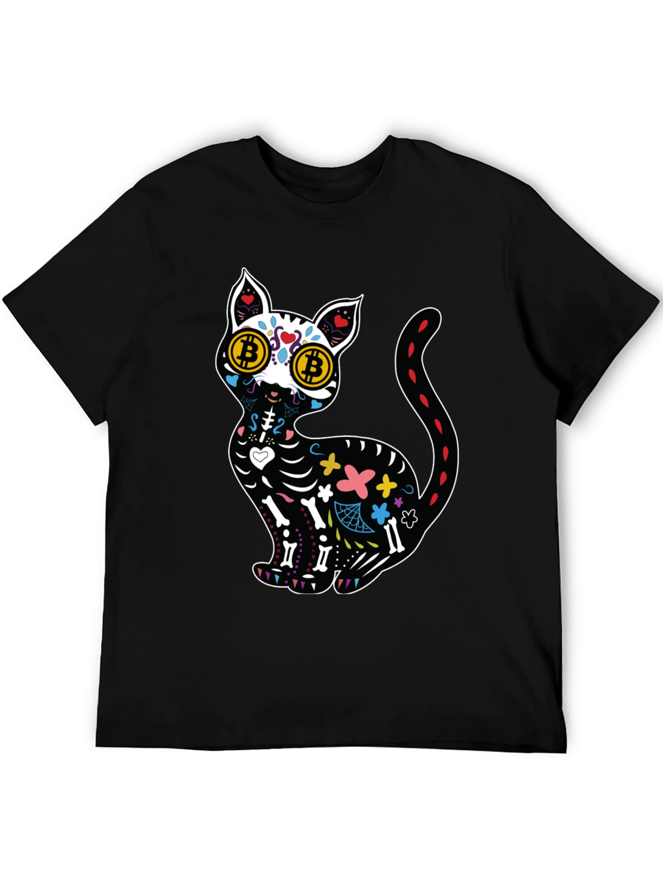 Black Bitcoin Cat Sugar Skull T-Shirt view 5