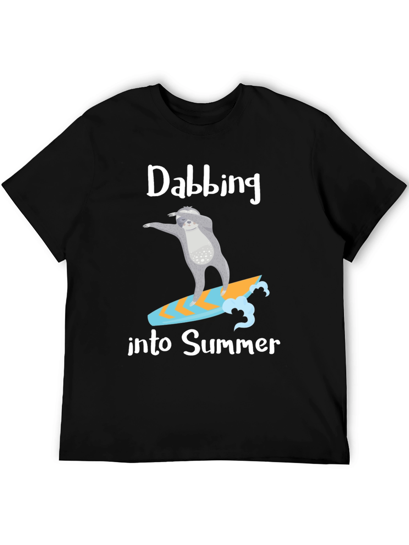 Black Dabbing Sloth Surfing Summer T-Shirt view 5