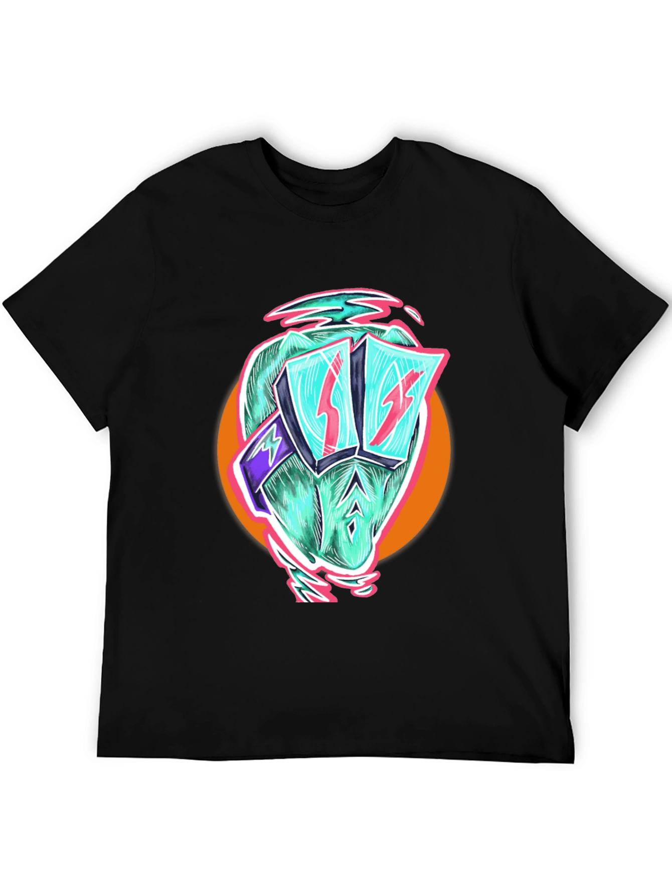 Black Cool Dino Black T-Shirt - Retro Cartoon Graphic view 5
