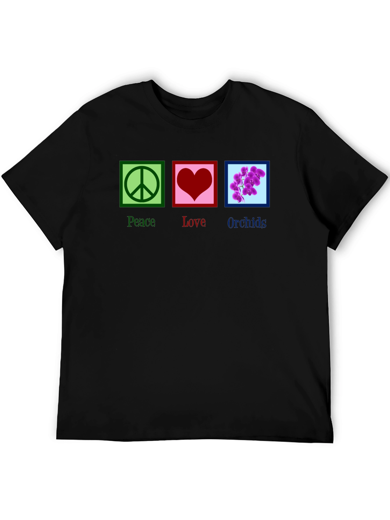 Black Peace Love Orchids T-Shirt view 5