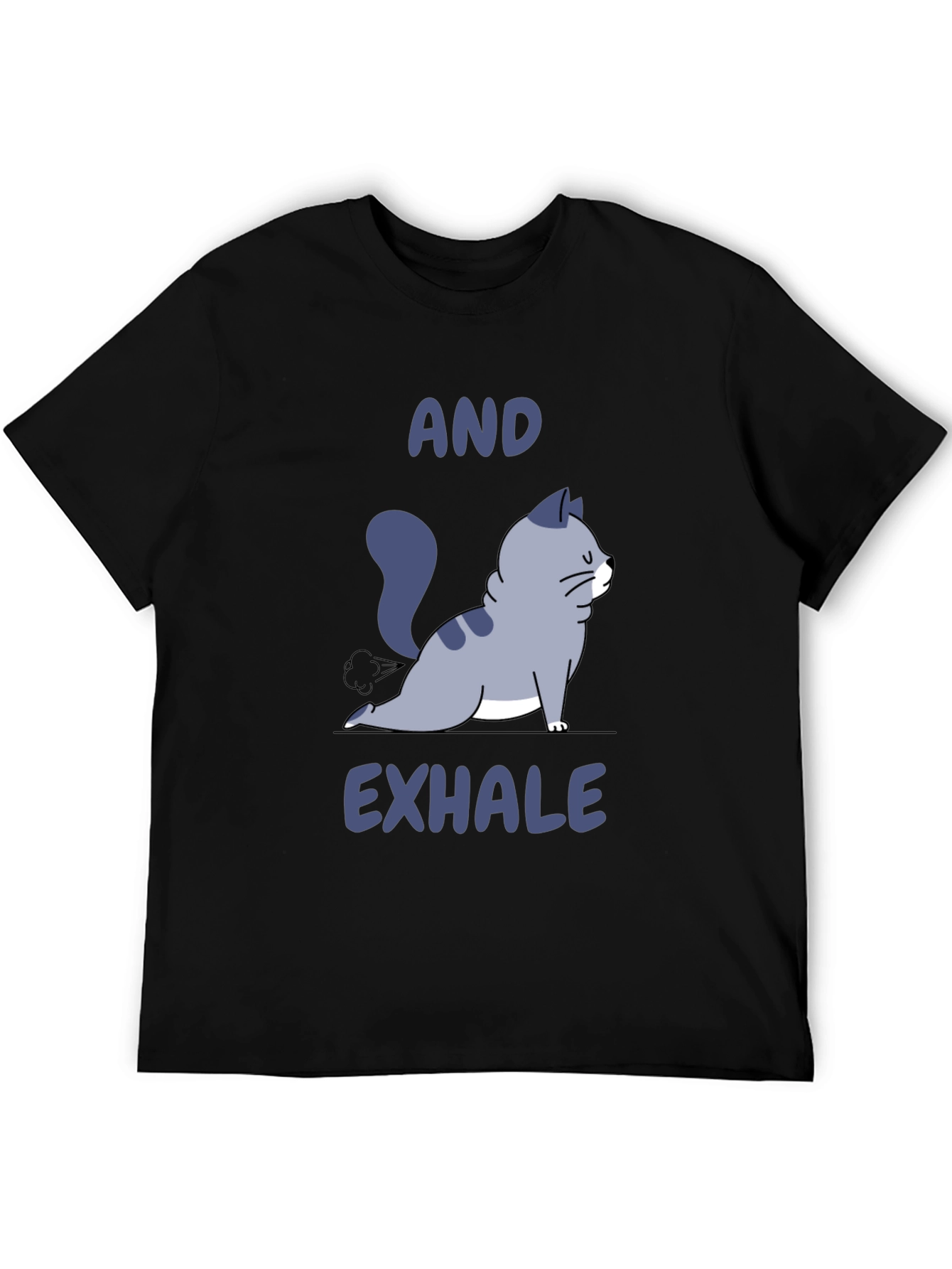 Black Yoga Cat Fart And Exhale T-Shirt view 5