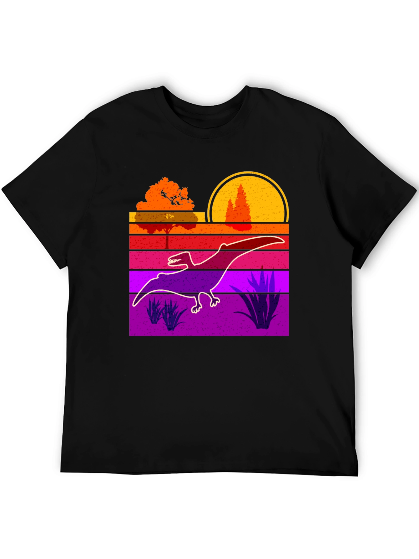 Black Retro Dinosaur Sunset Graphic Tee view 5