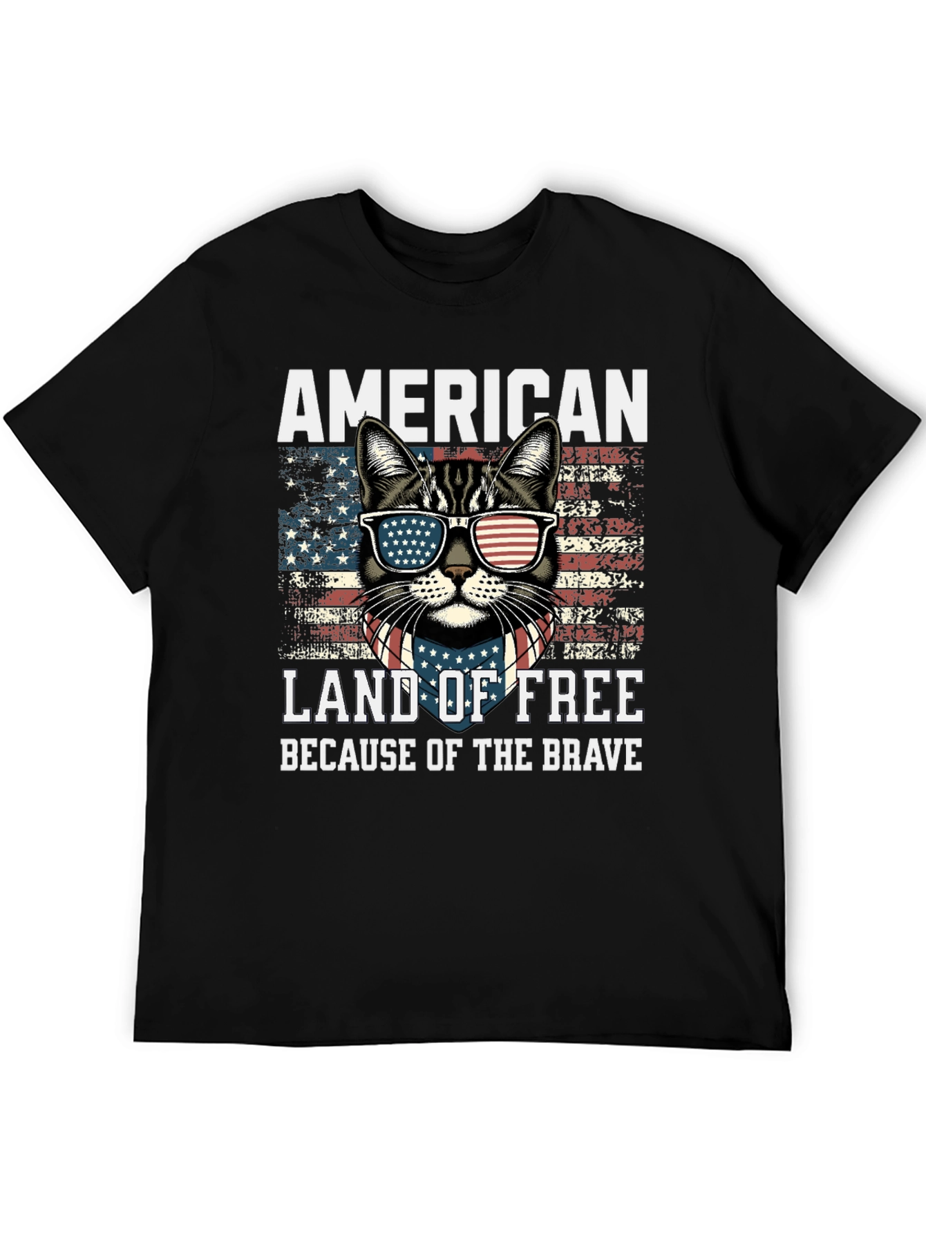 Black American Cat T-Shirt Land of Free view 5