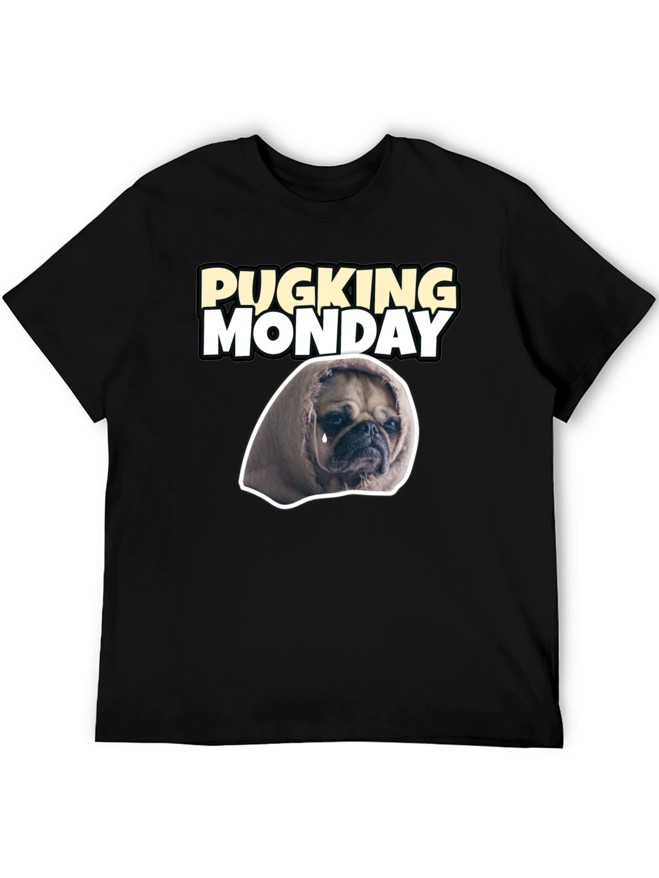 Black Pucking Monday Sad Pug Graphic T-Shirt view 5