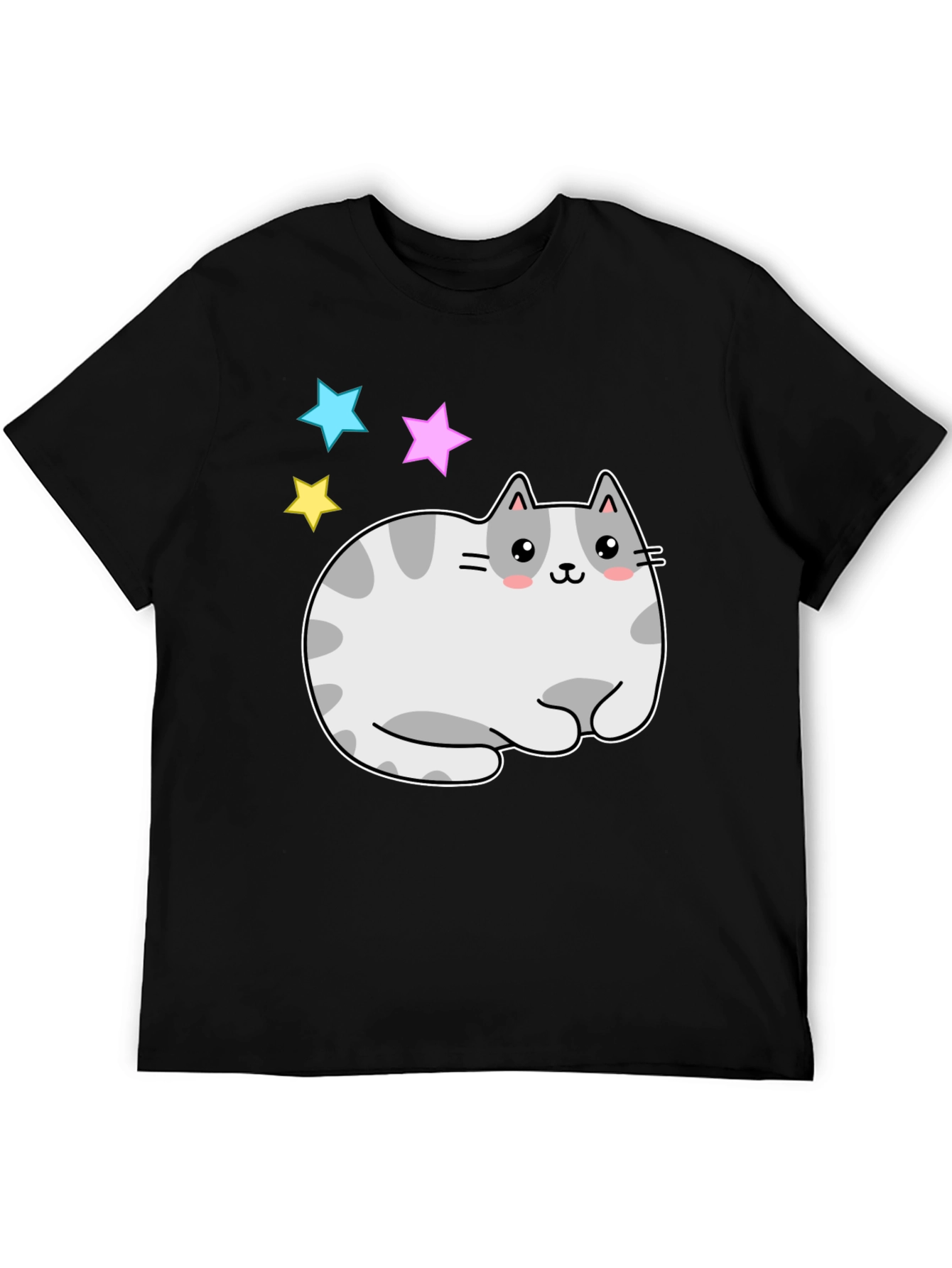 Black Cute Kawaii Cat Stars Graphic T-Shirt view 5