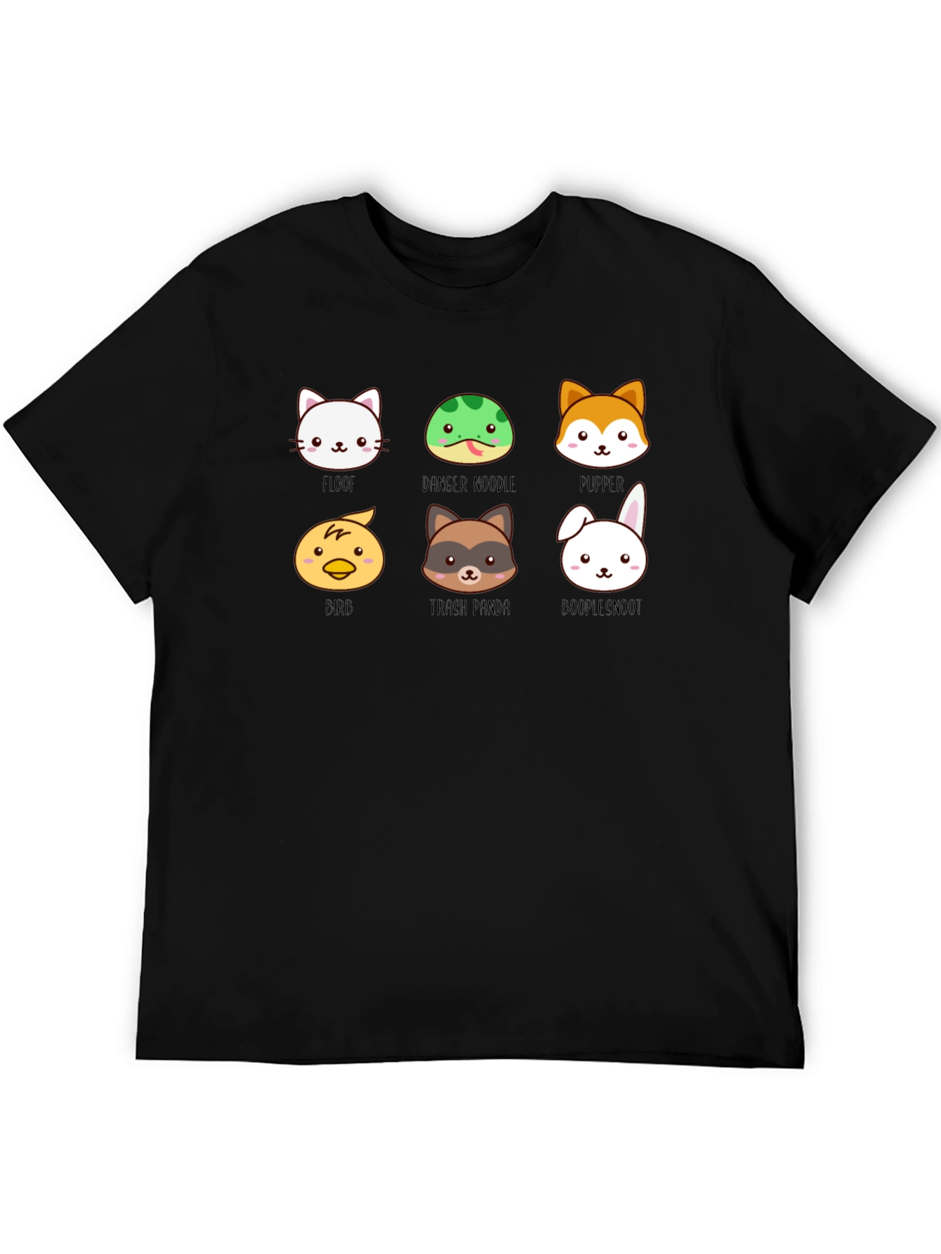 Black Cute Animal Faces Black T-Shirt view 5