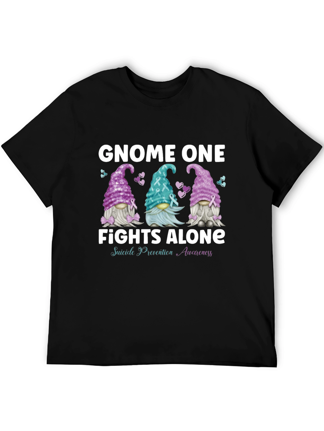 Black Gnome One Fights Alone Suicide Awareness T-Shirt view 5