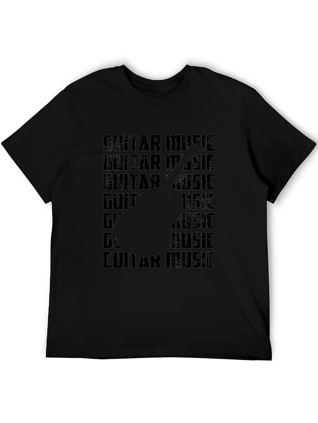 Black Guitar Music Graphic Tee - Black Casual T-Shirt view 5