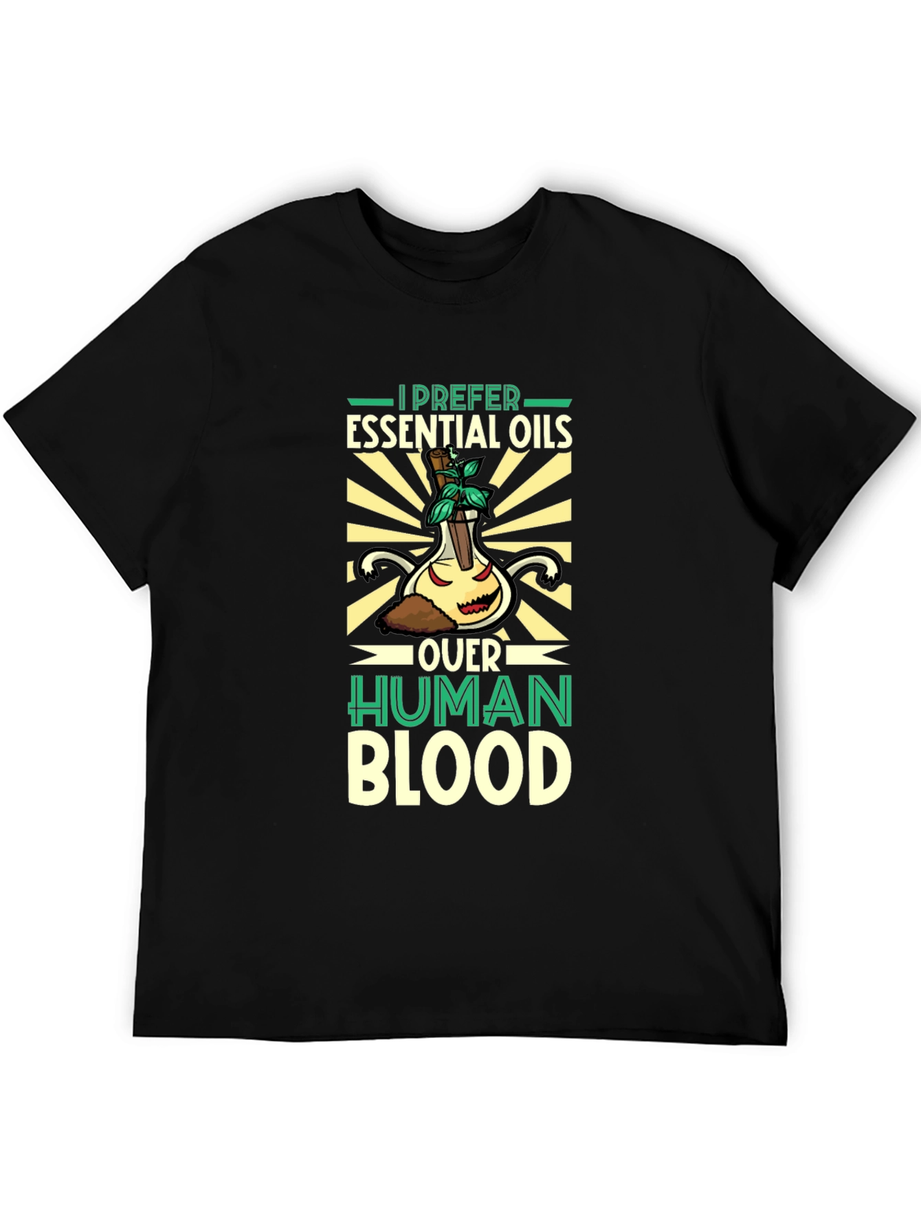 Black Essential Oils Over Human Blood T-Shirt view 5