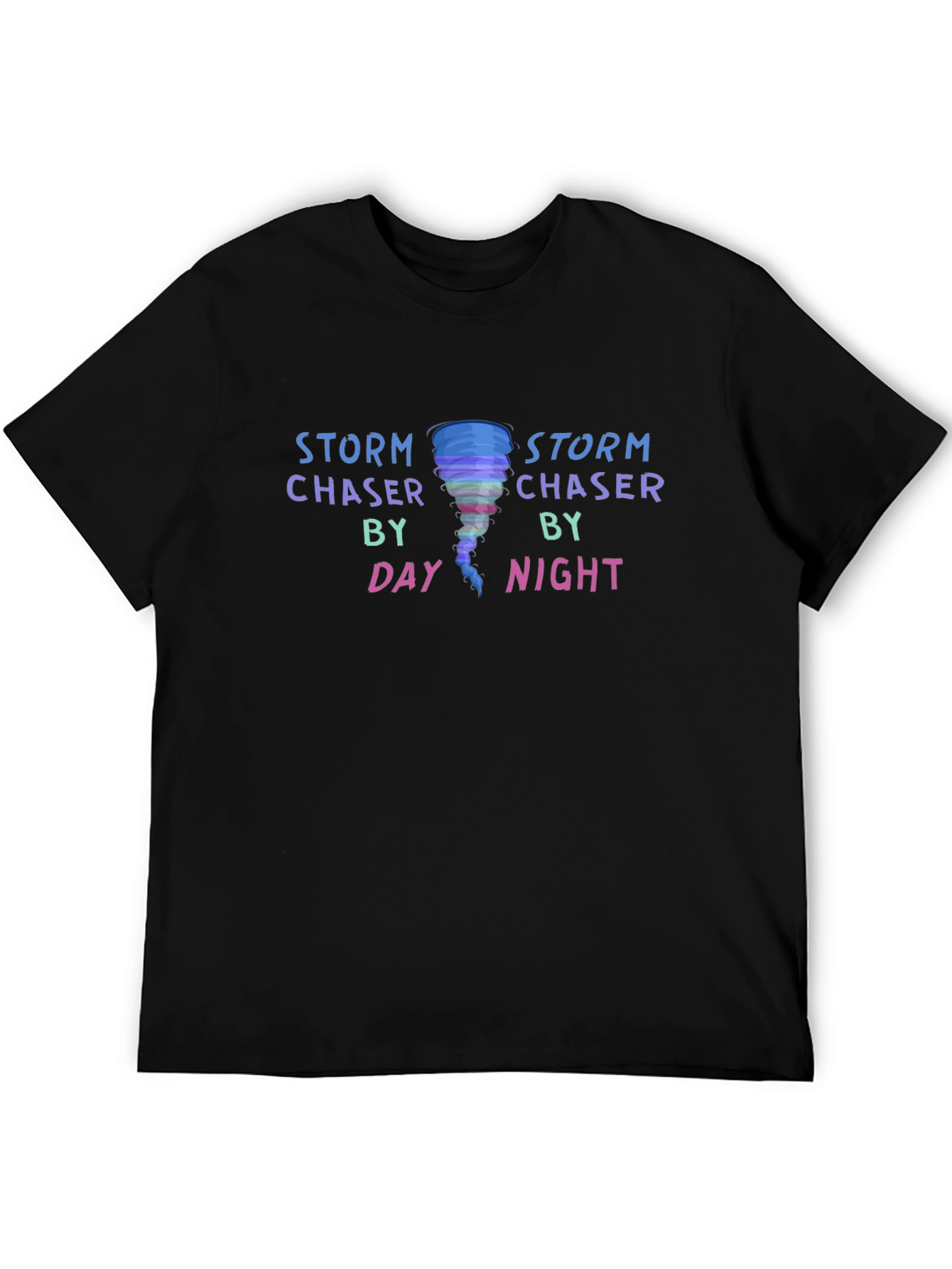 Black Storm Chaser T-Shirt: Day & Night Tornado Design view 5