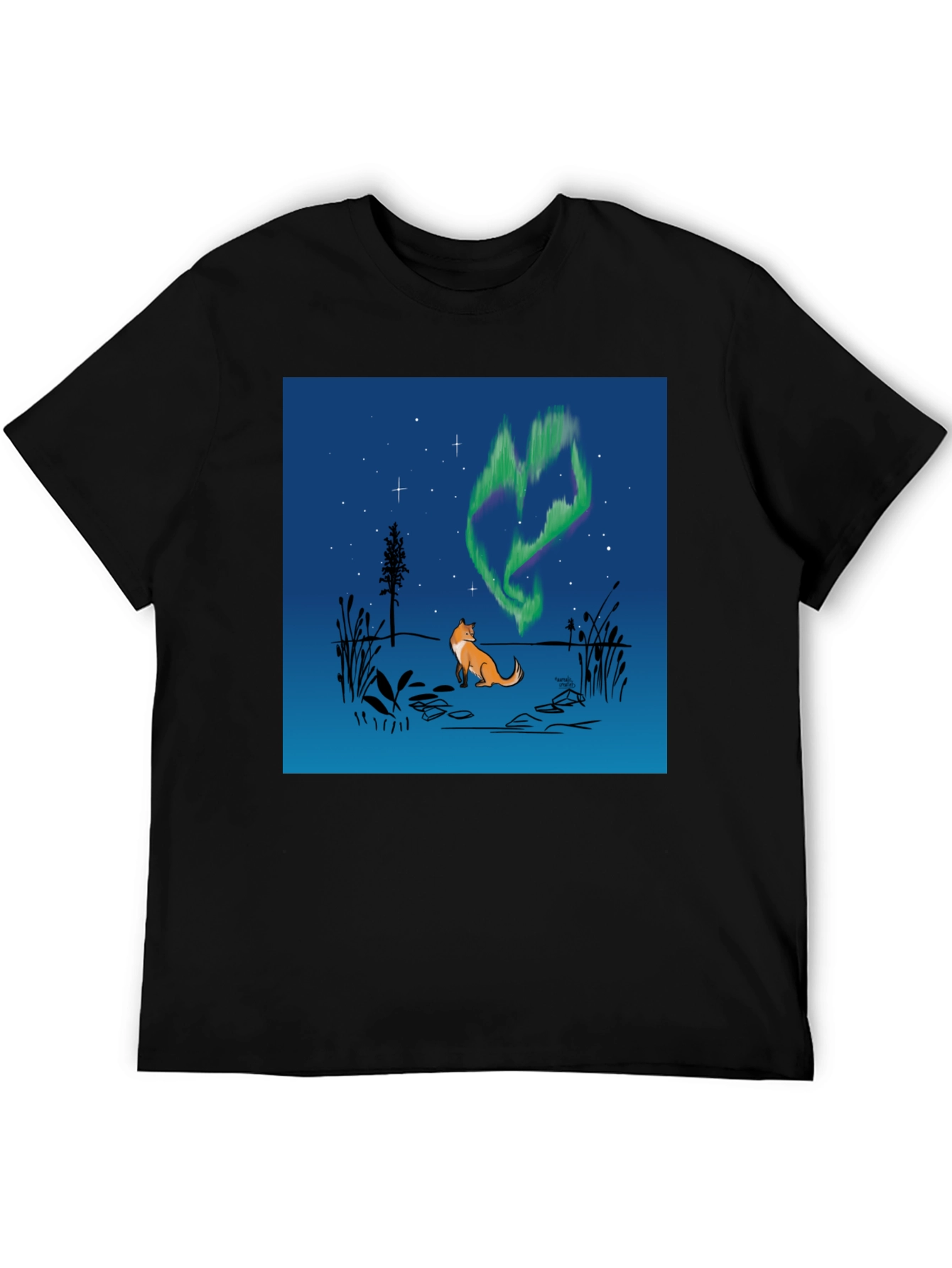 Black Fox & Aurora Borealis Graphic Tee view 5