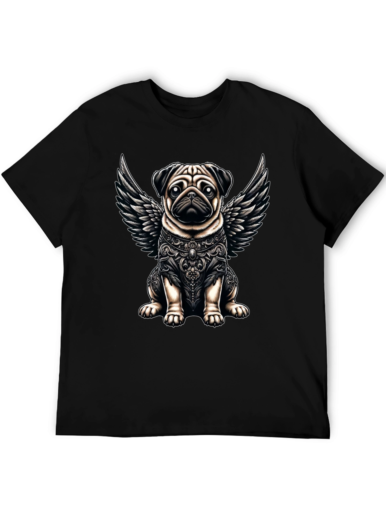Black Angel Pug Graphic Tee - Stylish Black T-Shirt view 5