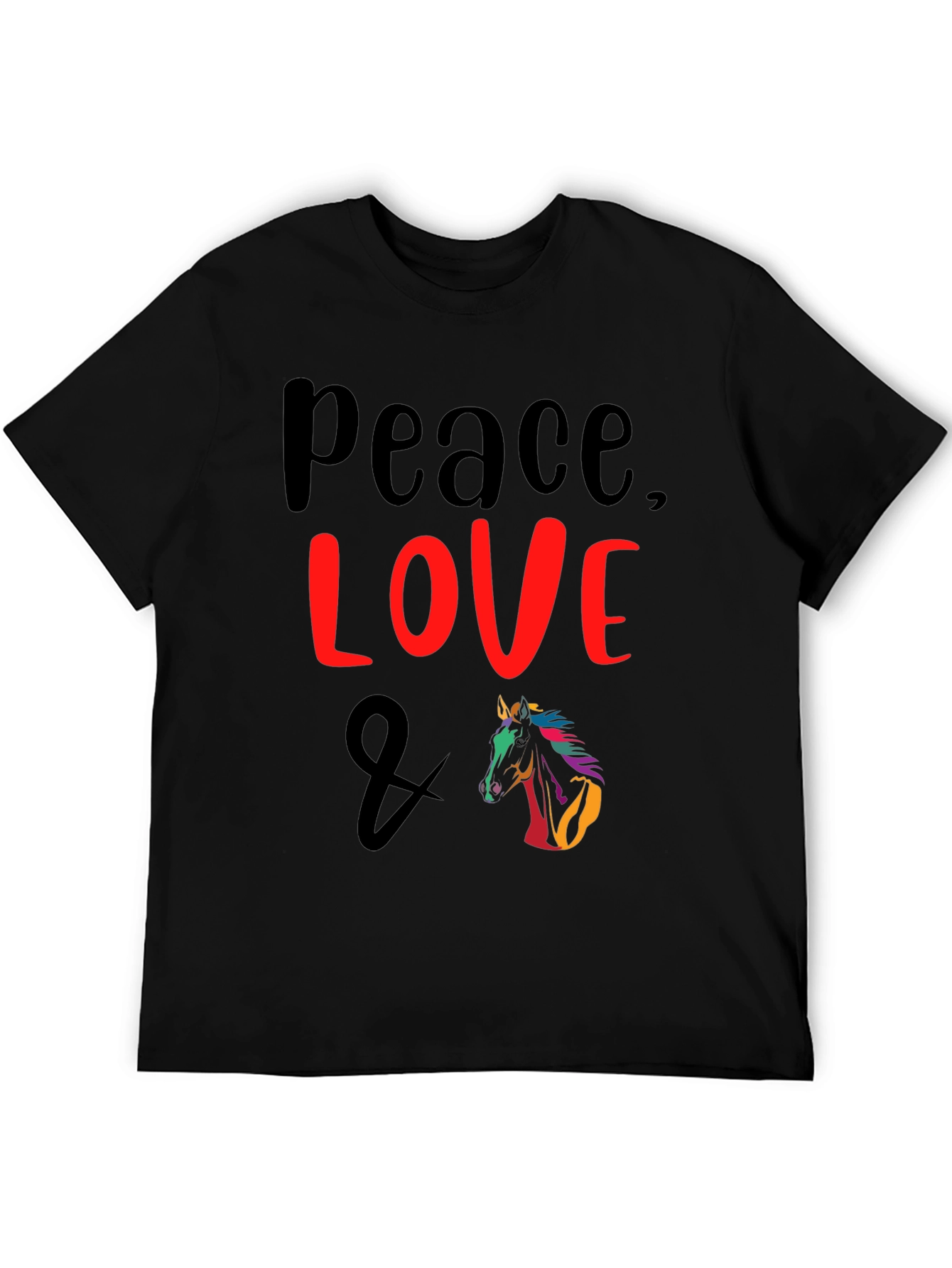 Black Peace Love & Horse Graphic T-Shirt view 5