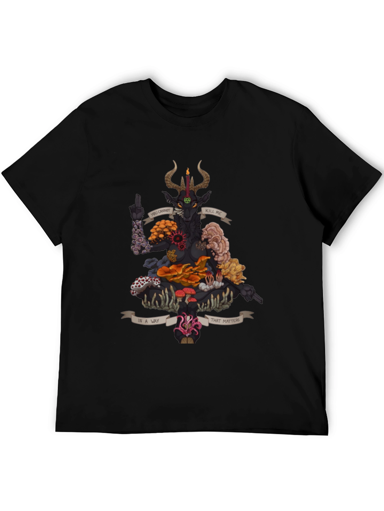 Black Baphomet Mushroom Black Graphic Tee view 5