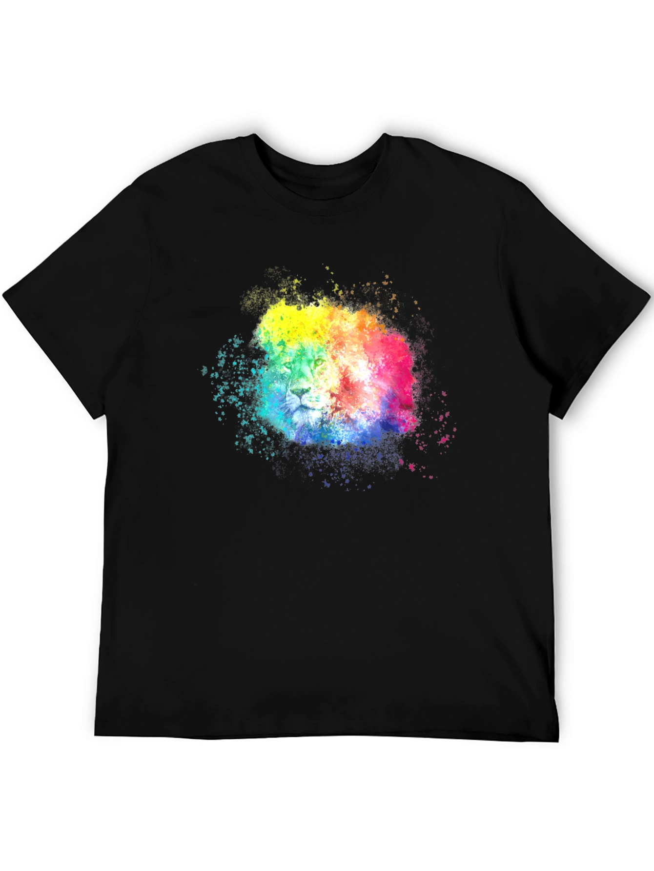 Black Rainbow Lion Splatter Graphic Tee - Black view 5