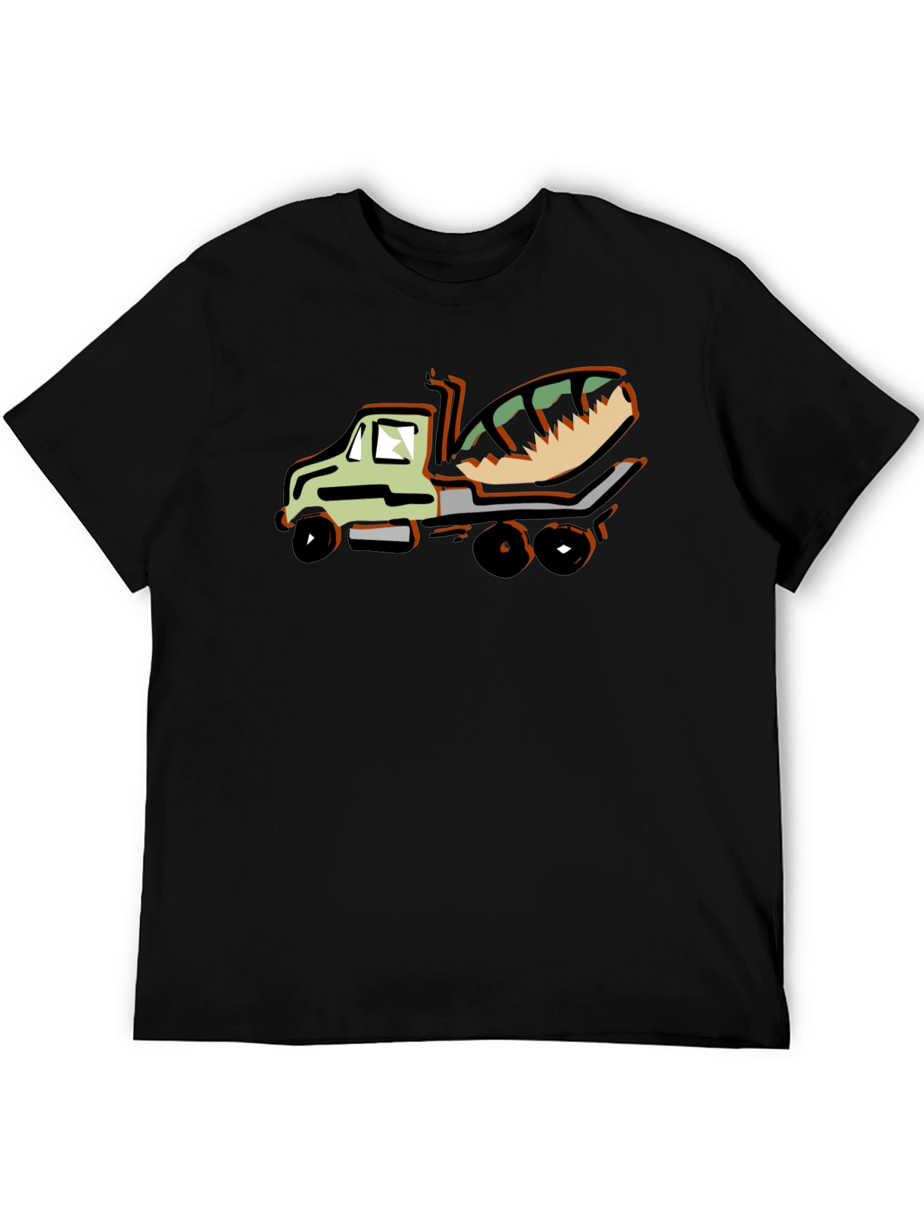 Black Cartoon Concrete Mixer Truck Graphic T-Shirt view 5
