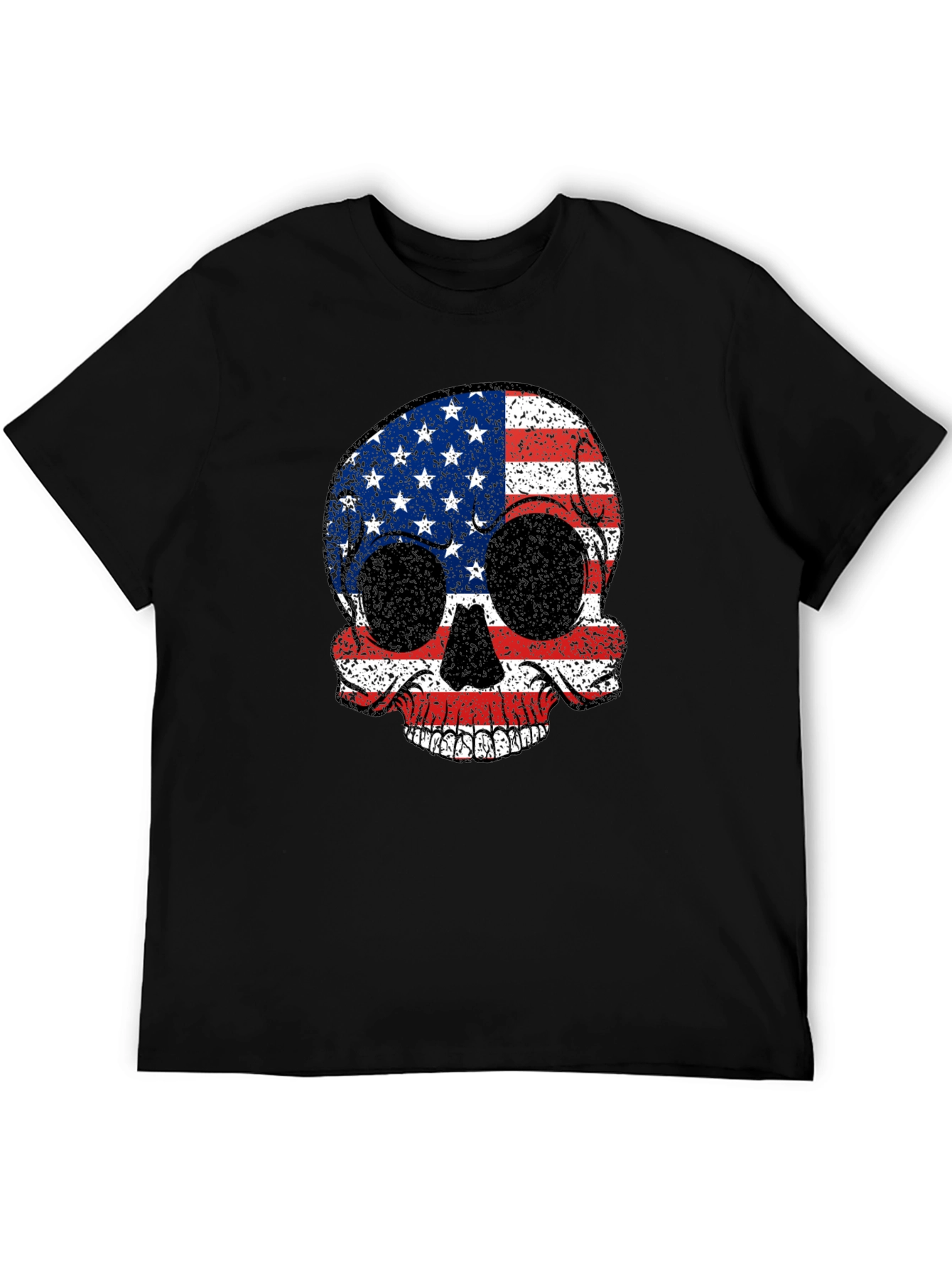 Black American Flag Skull Graphic Tee - Patriotic Style view 5