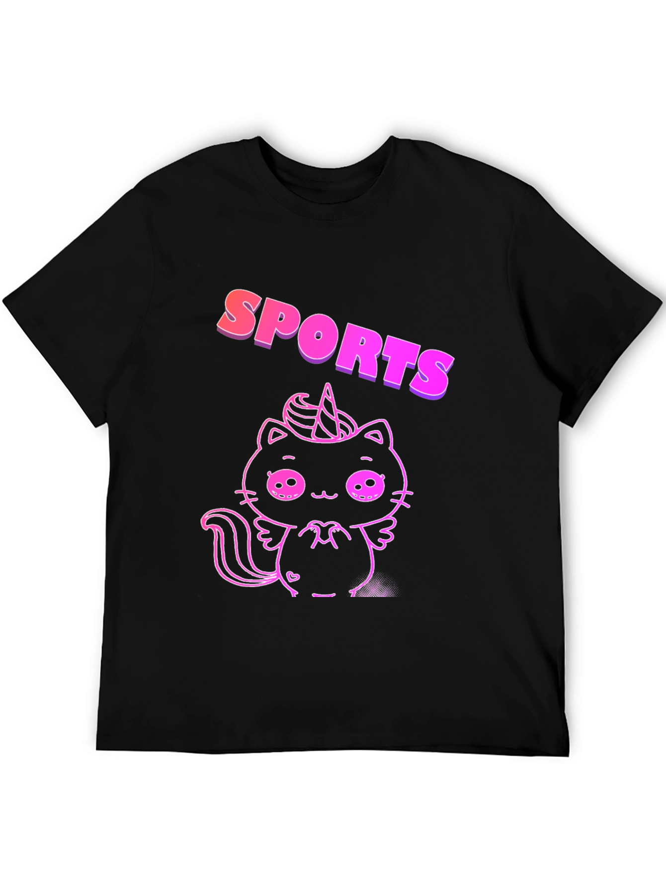 Black SPORTS Cat Unicorn Black T-Shirt view 5