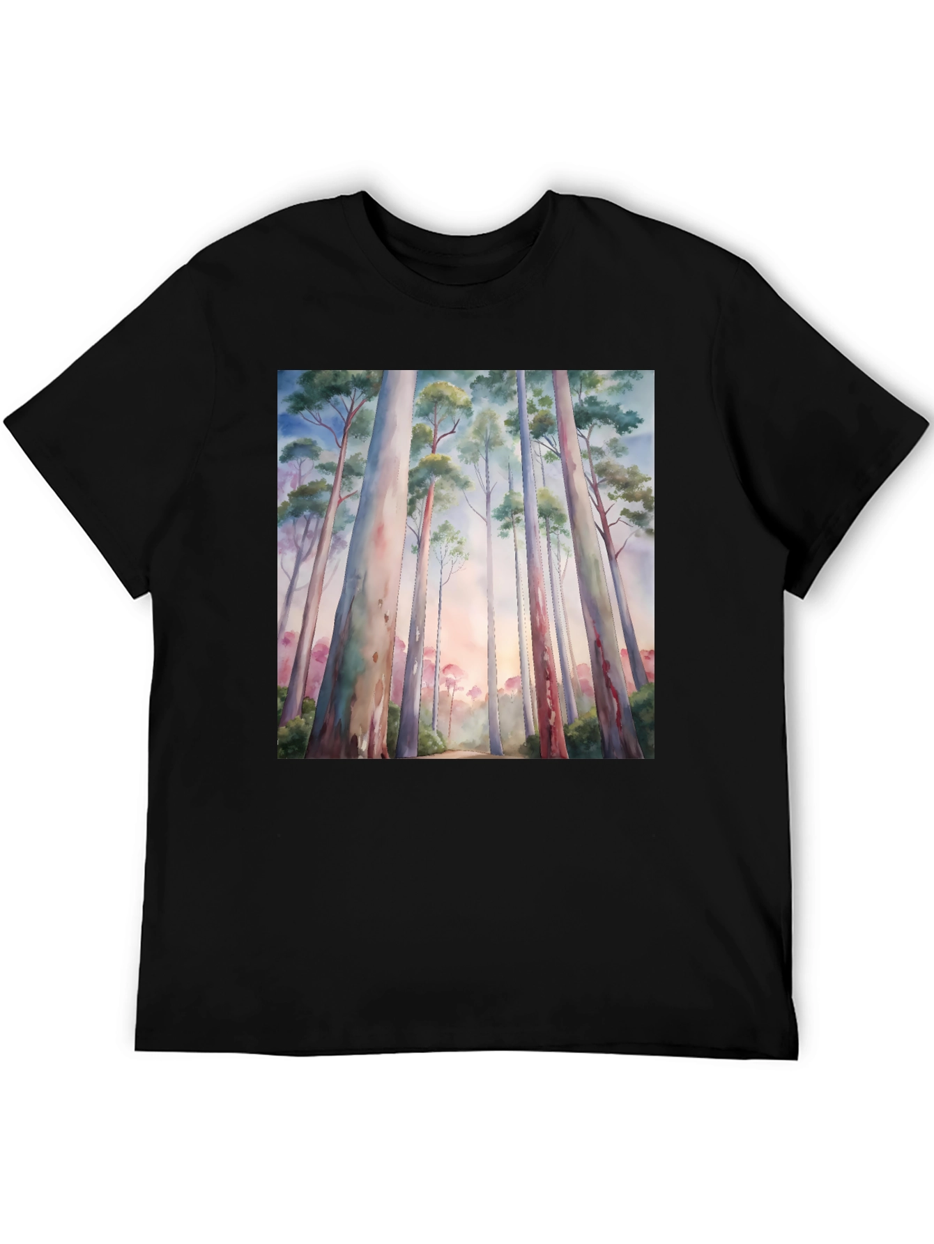 Black Eucalyptus Forest Watercolor Graphic Tee view 5