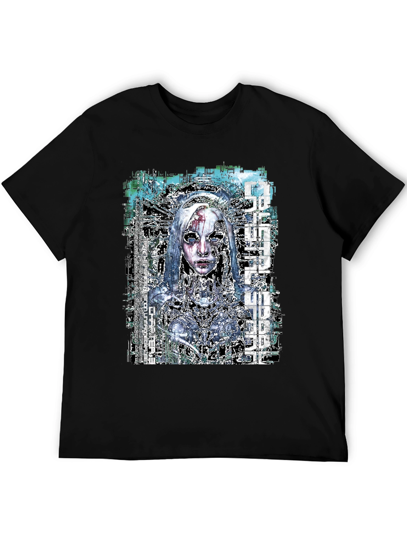 Black Cyberpunk Anime Graphic Black T-Shirt view 5