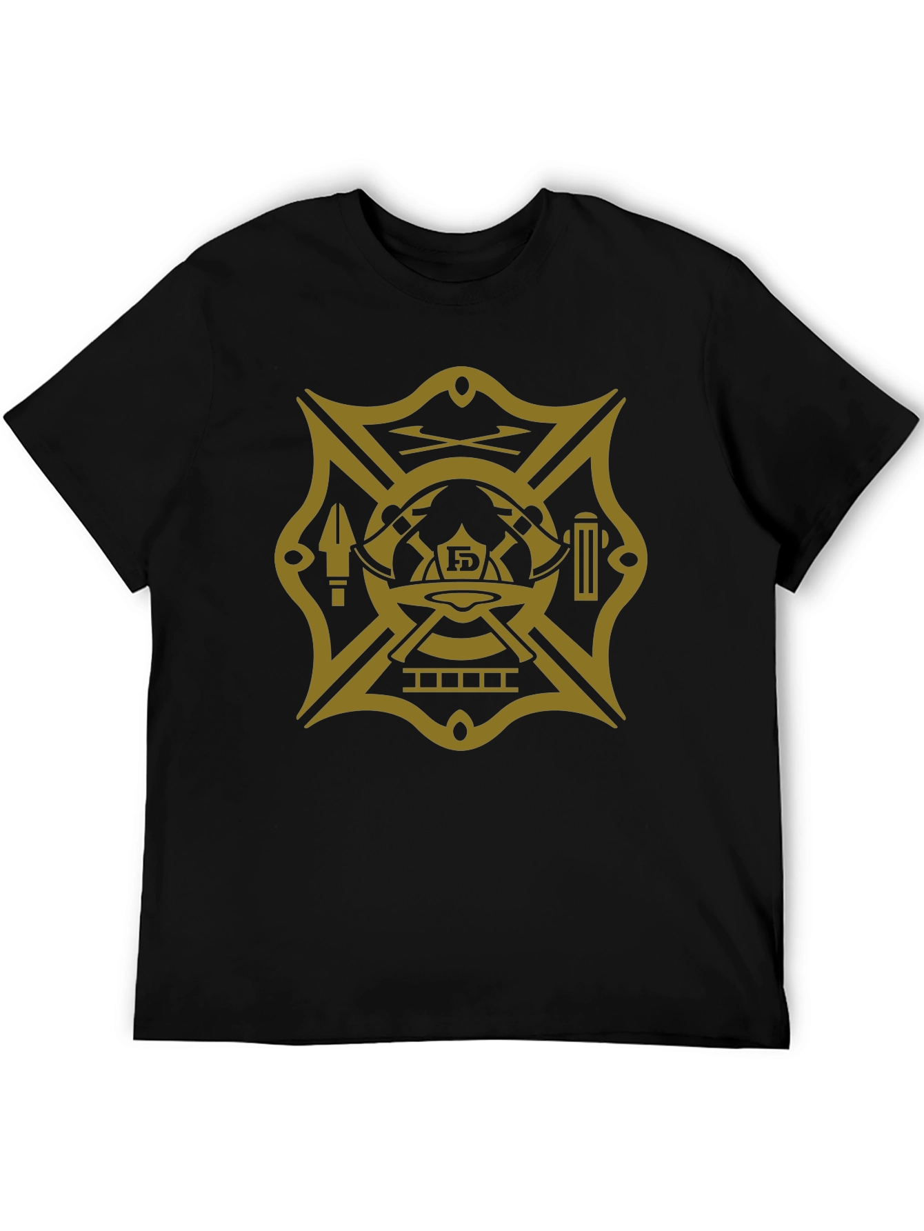 Black Firefighter Maltese Cross Graphic Tee - Black view 5