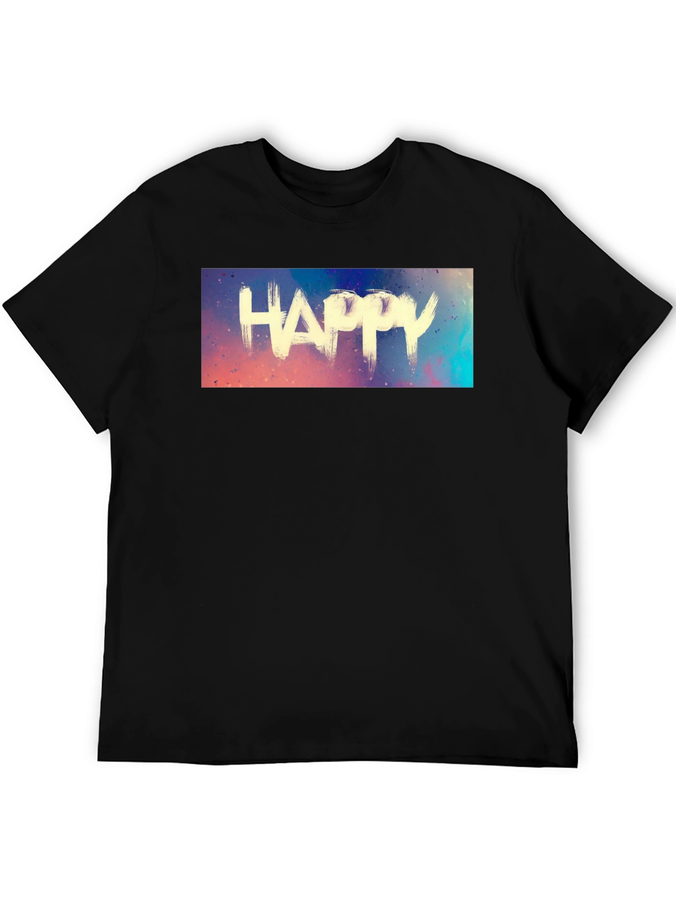Black Happy Graphic Tee - Black Cotton Casual Shirt view 5