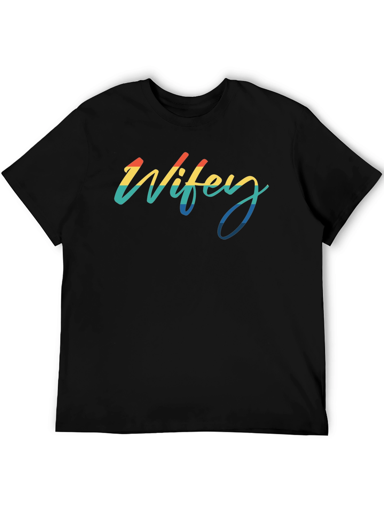 Black Wifey Retro Rainbow Black T-Shirt view 5