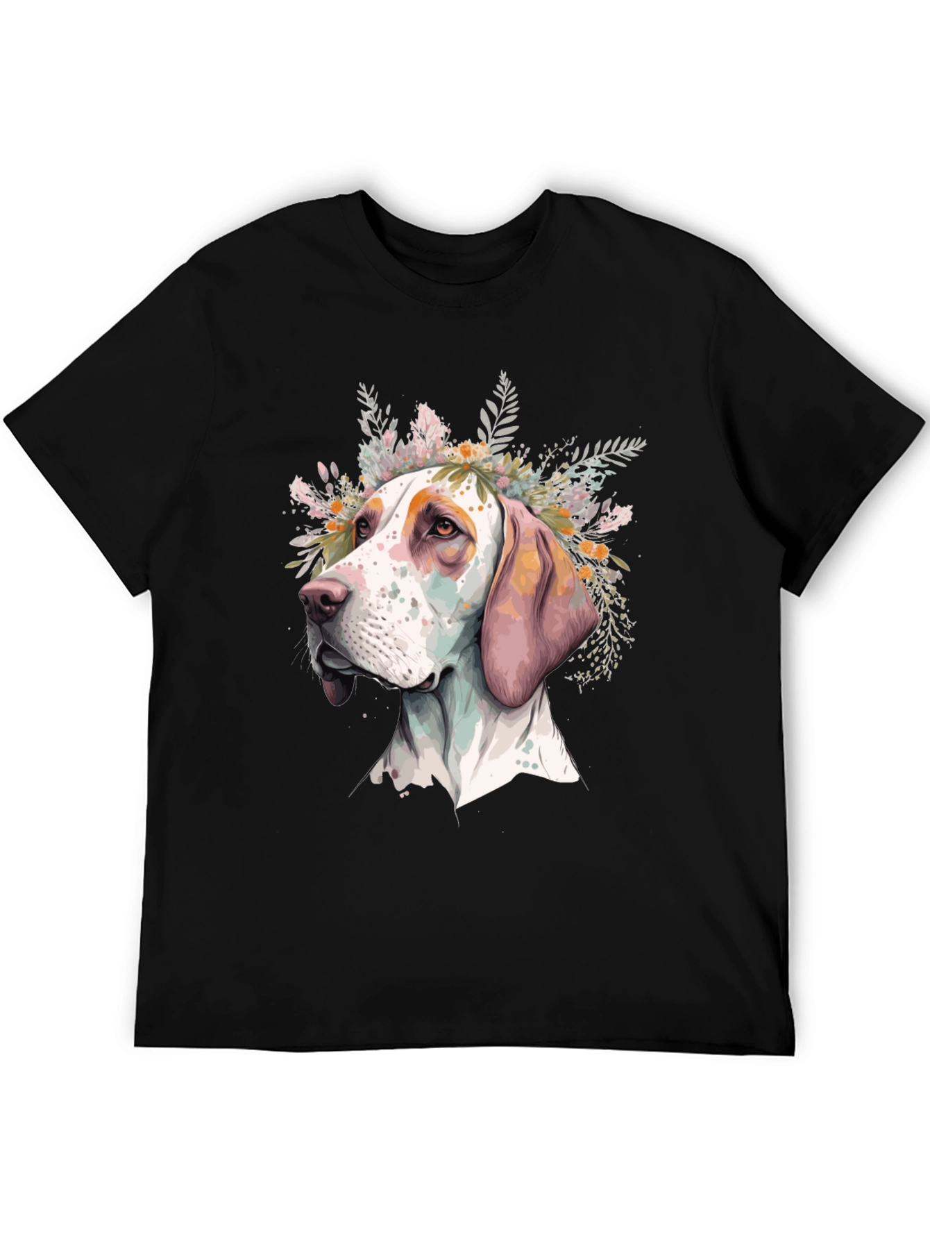 Black Dog with Flowers Graphic Tee - Unisex Black T-Shirt view 5