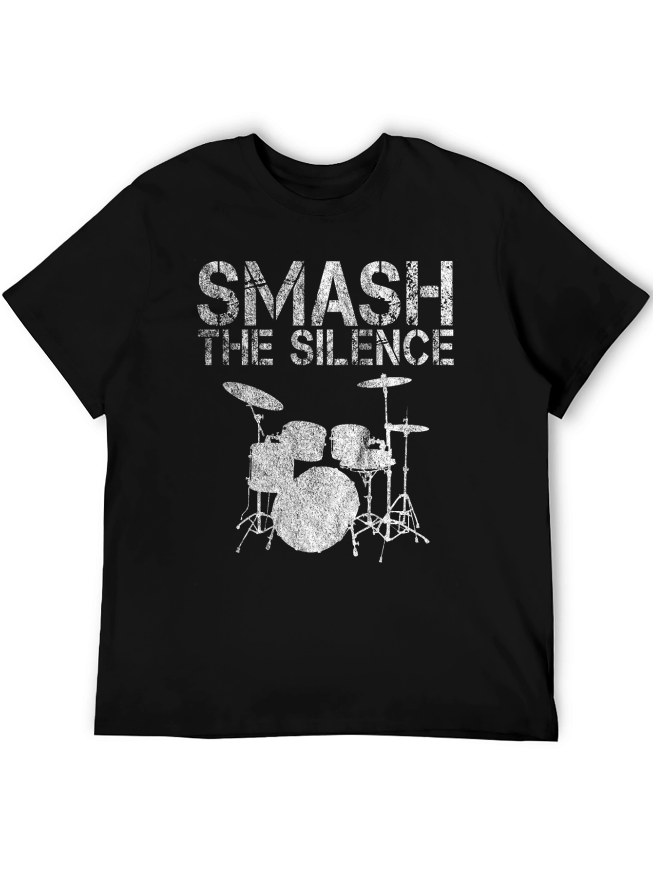 Black Smash the Silence Drum Set Black Graphic T-Shirt view 5