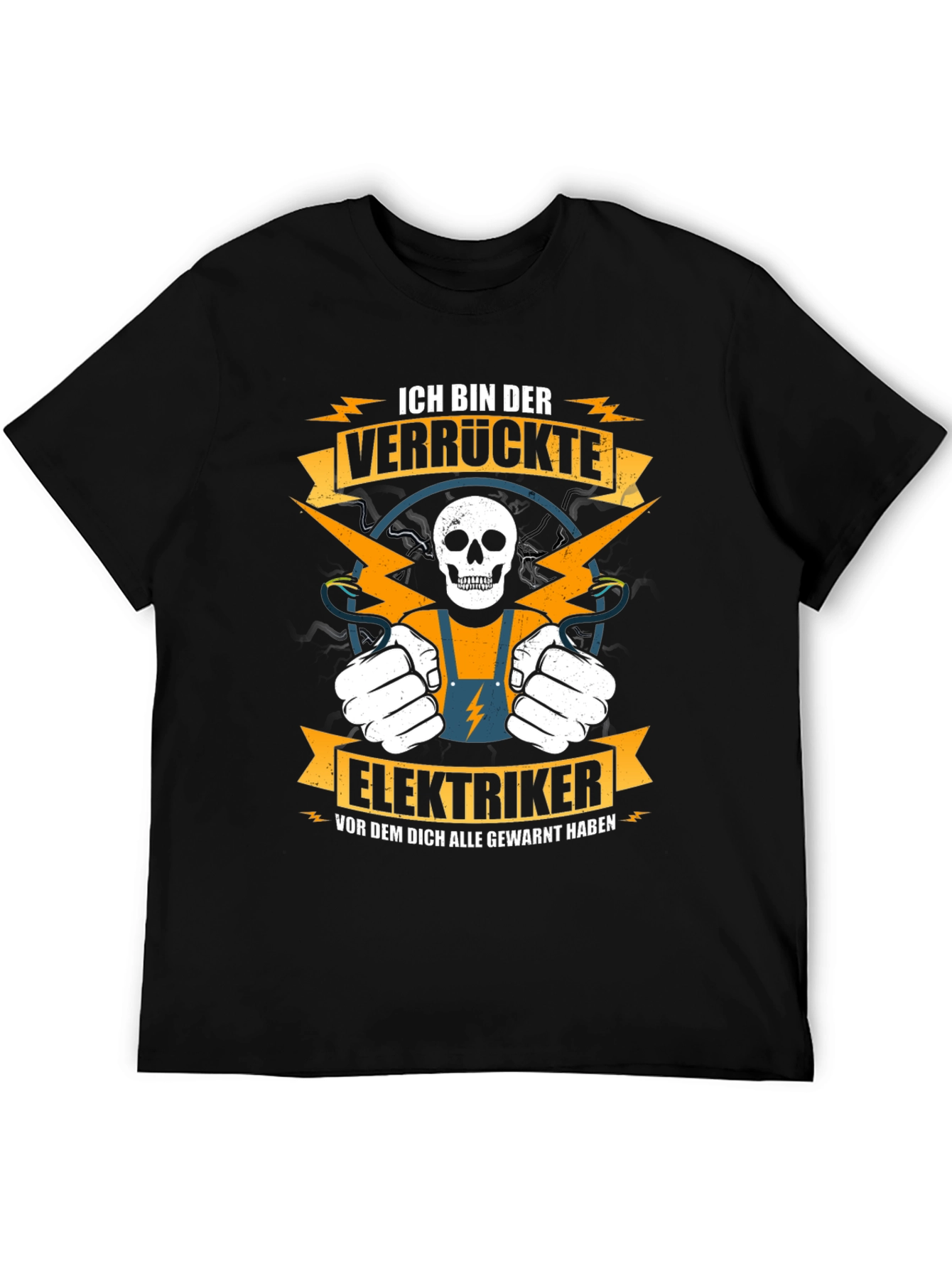 Black Crazy Electrician T-Shirt - Funny Skull Design view 5
