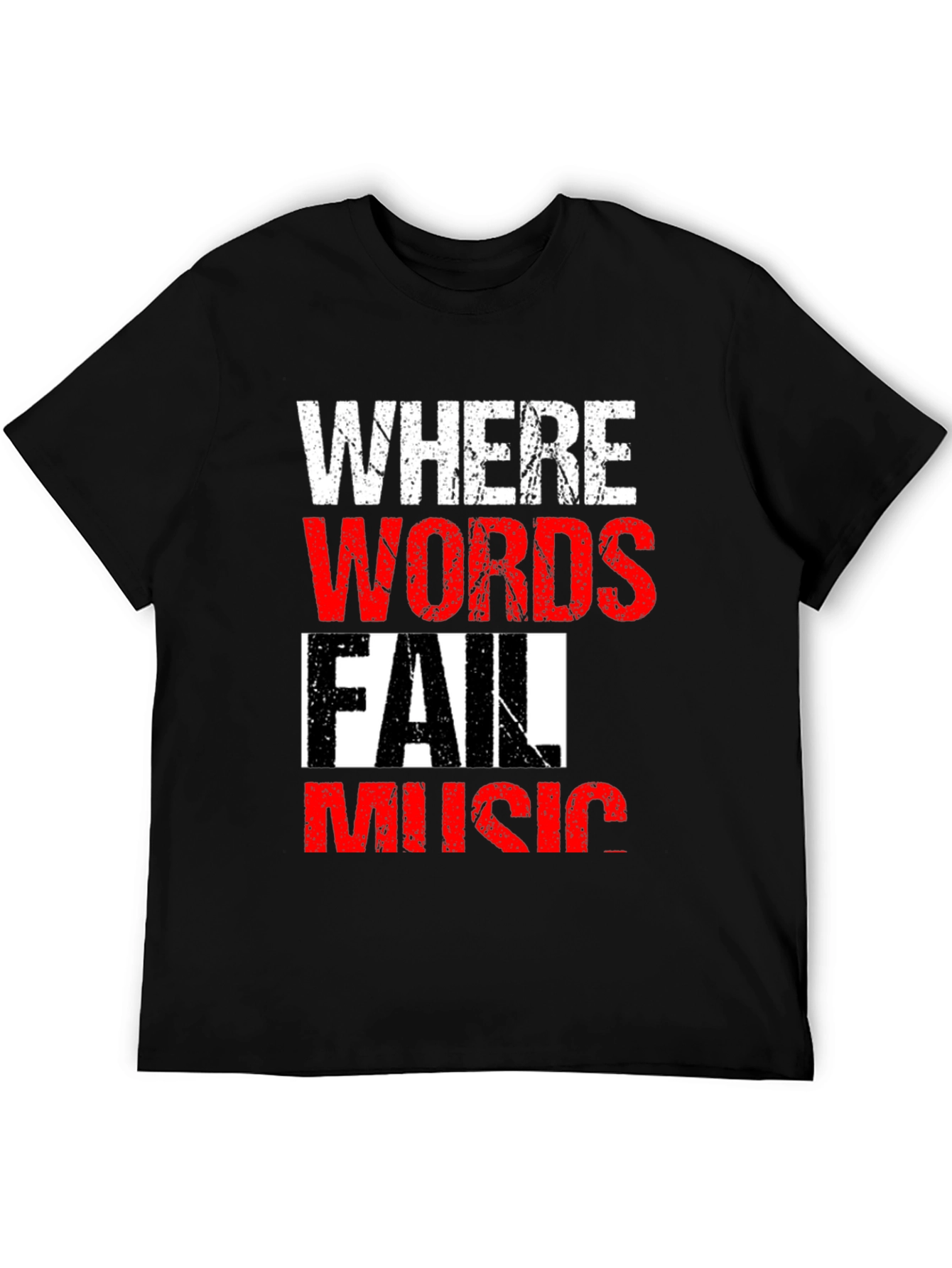 Black Where Words Fail Music Men's Black T-Shirt view 5