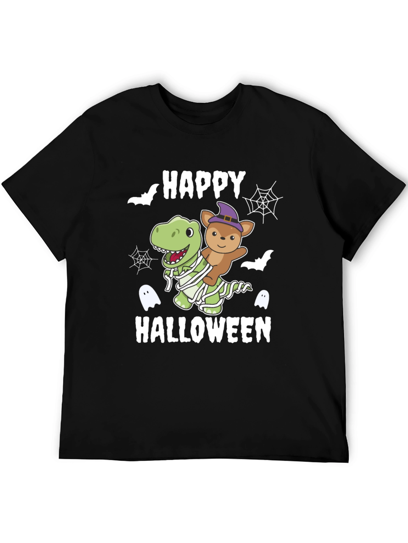 Black Happy Halloween Dinosaur & Teddy T-Shirt view 5