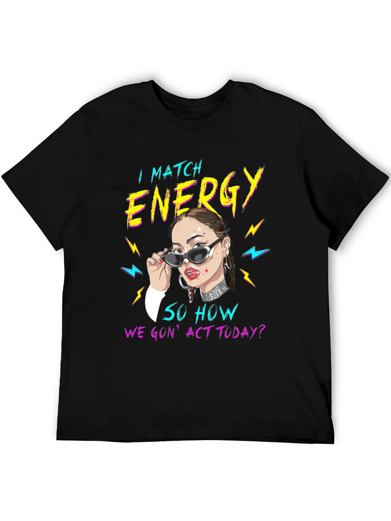 Black I Match Energy Graphic Tee - Black Unisex T-Shirt view 5