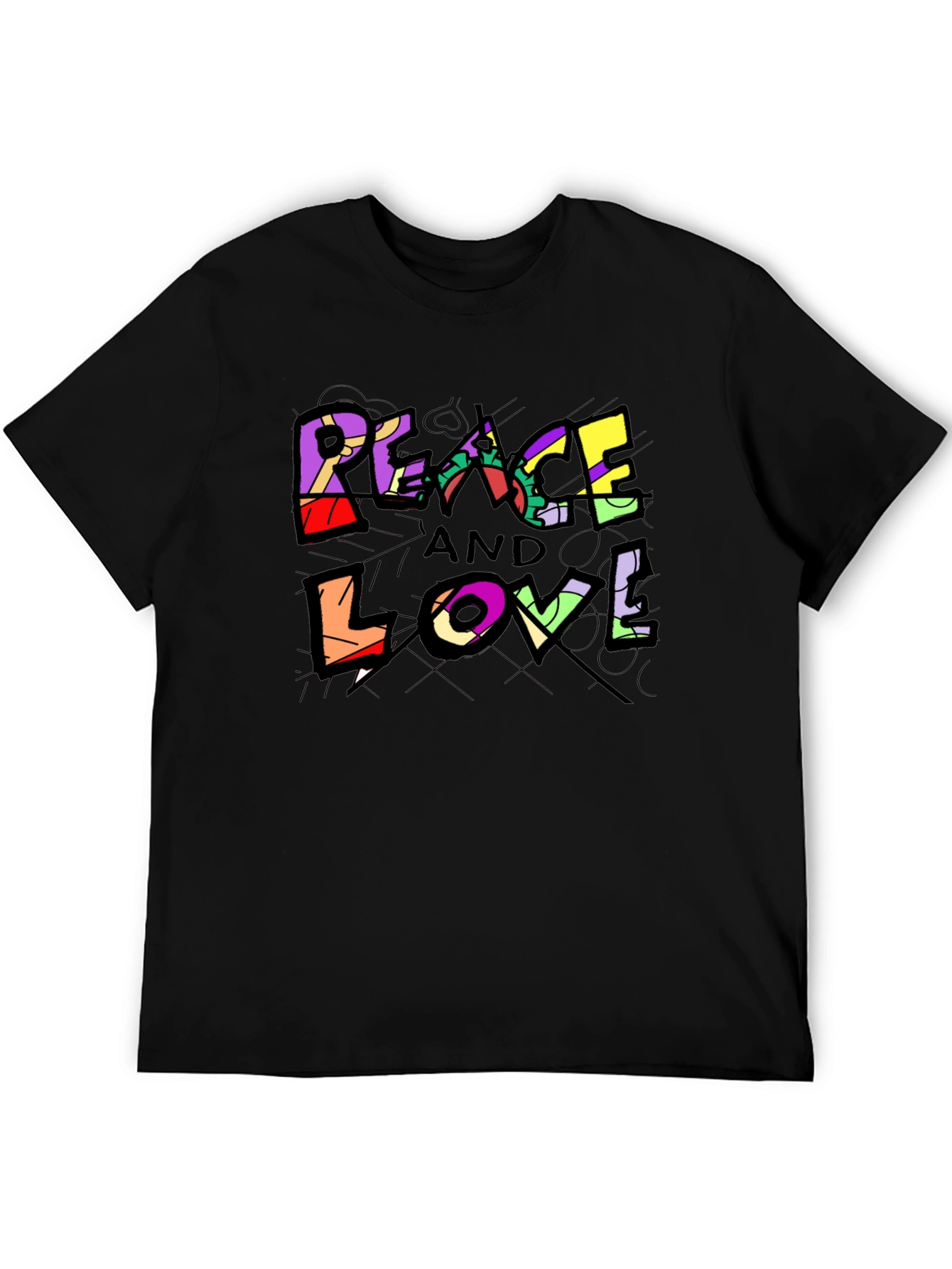 Black Peace and Love Graphic Tee - Black Unisex T-Shirt view 5