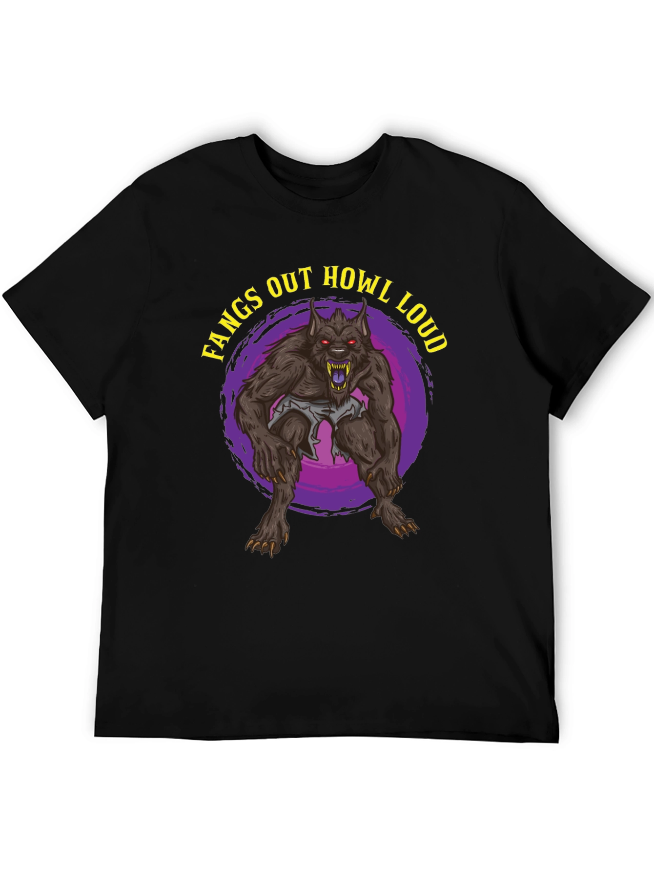 Black Fangs Out Howl Loud Werewolf T-Shirt view 5